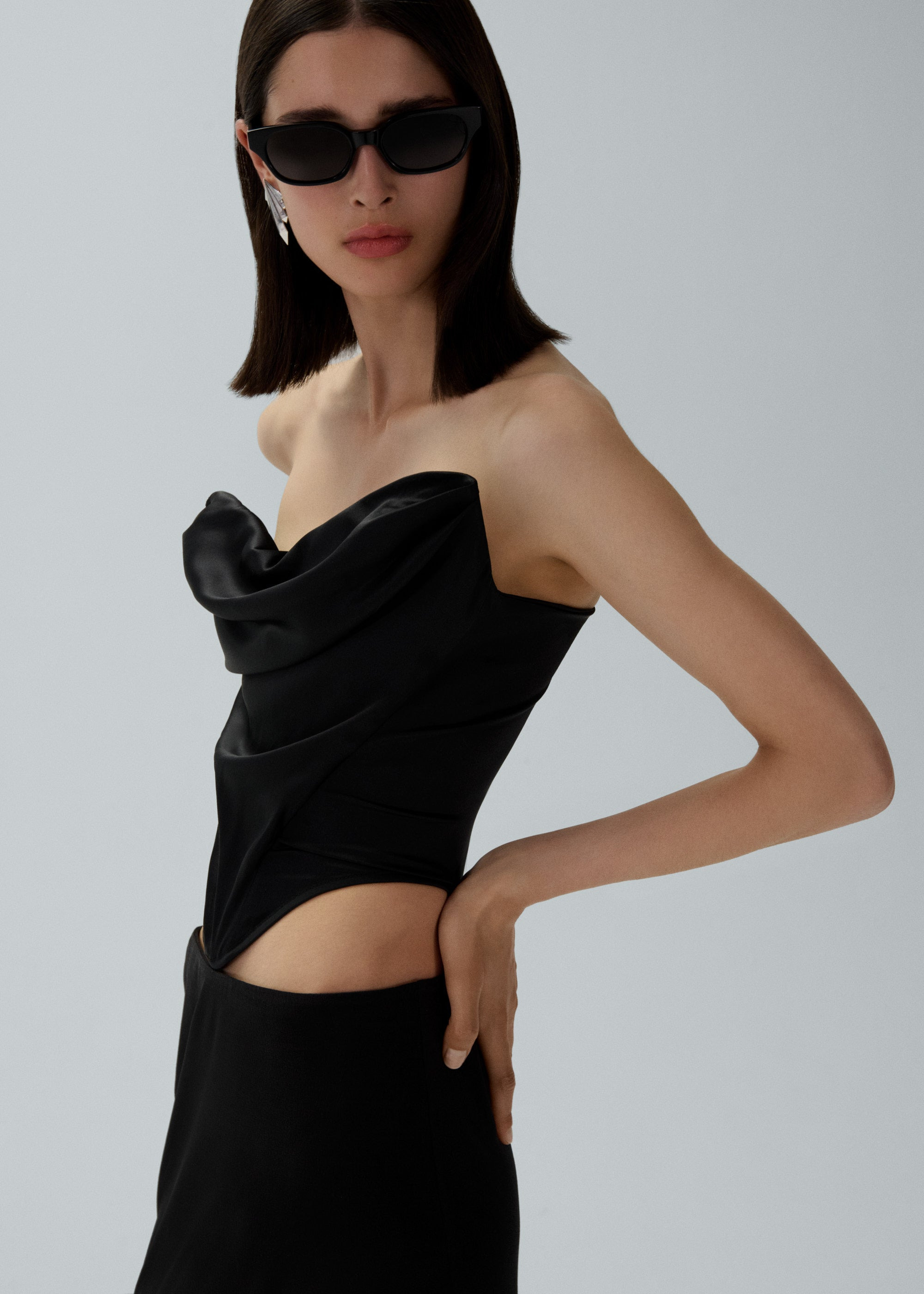 Stretch silk maxi skirt in black - 6