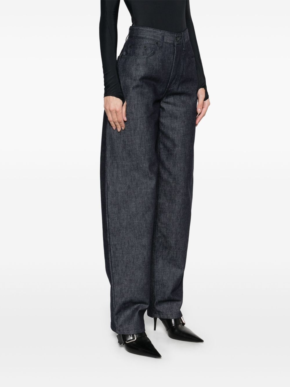 lace-up wide leg jeans - 3