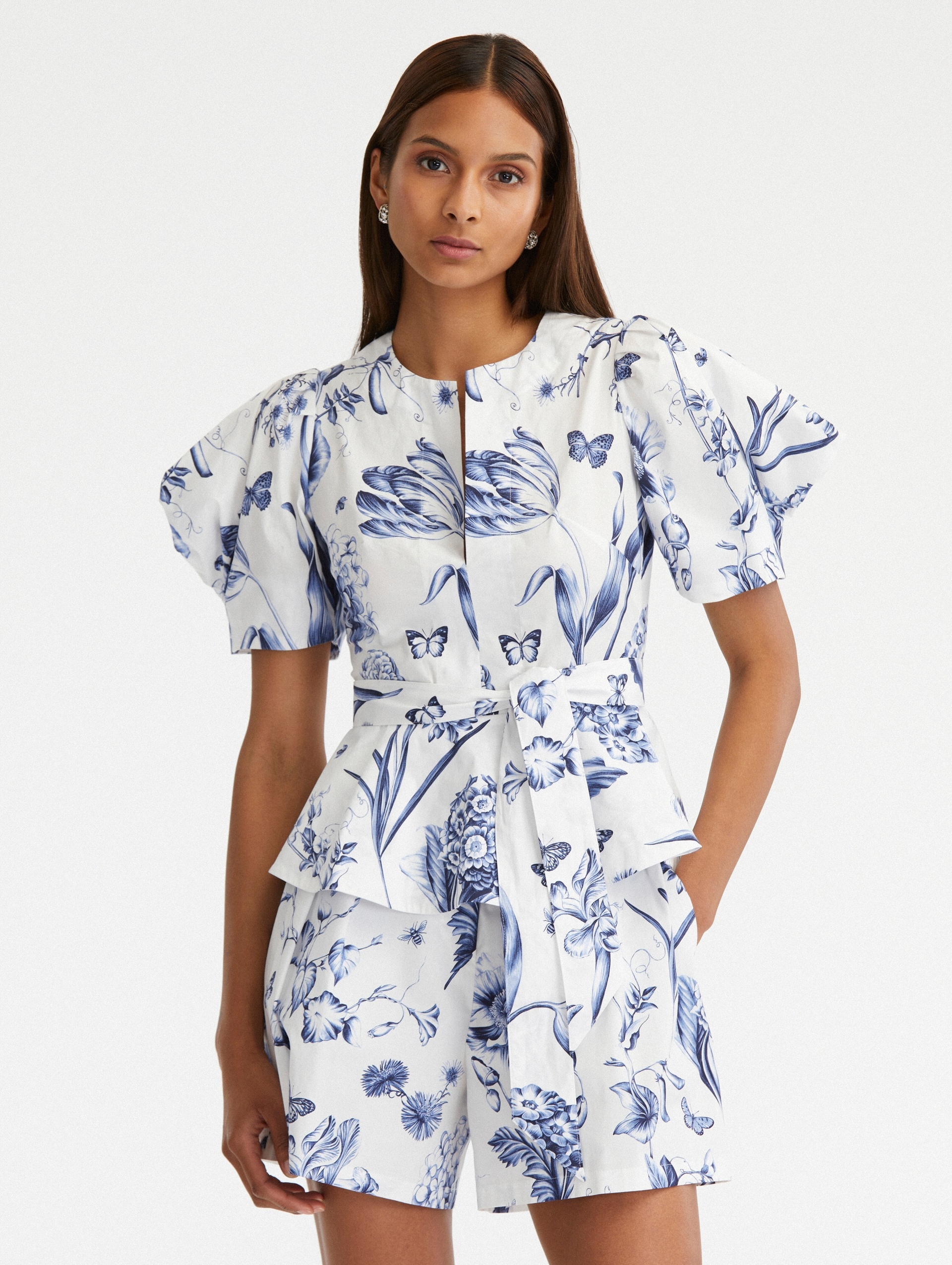 FLORAL TOILE POPLIN PEPLUM BLOUSE - 2