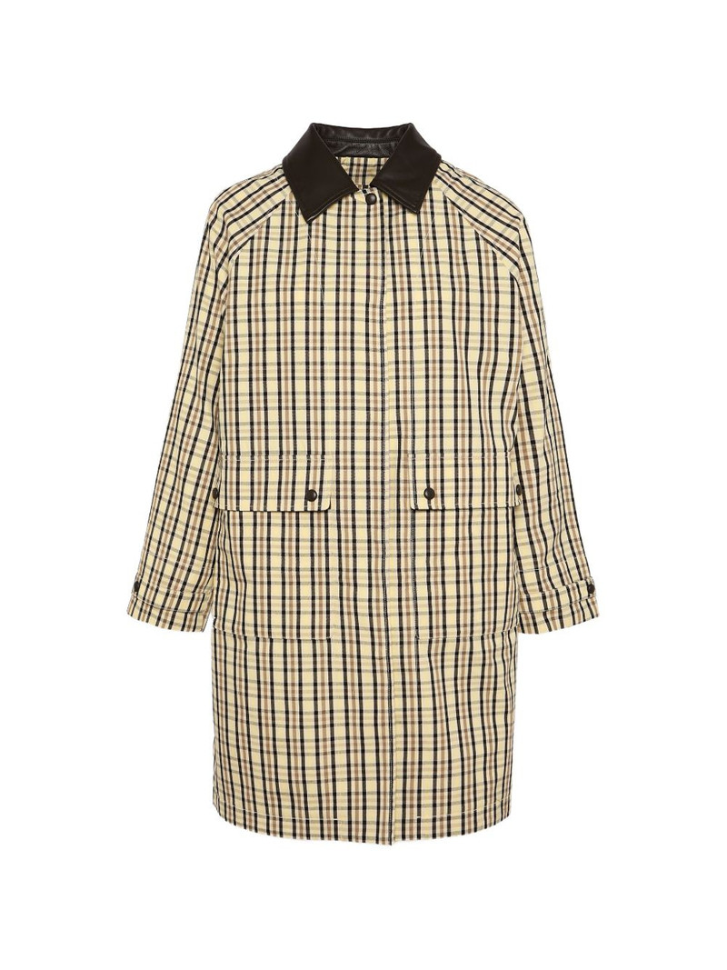 check-pattern leather collar coat 1