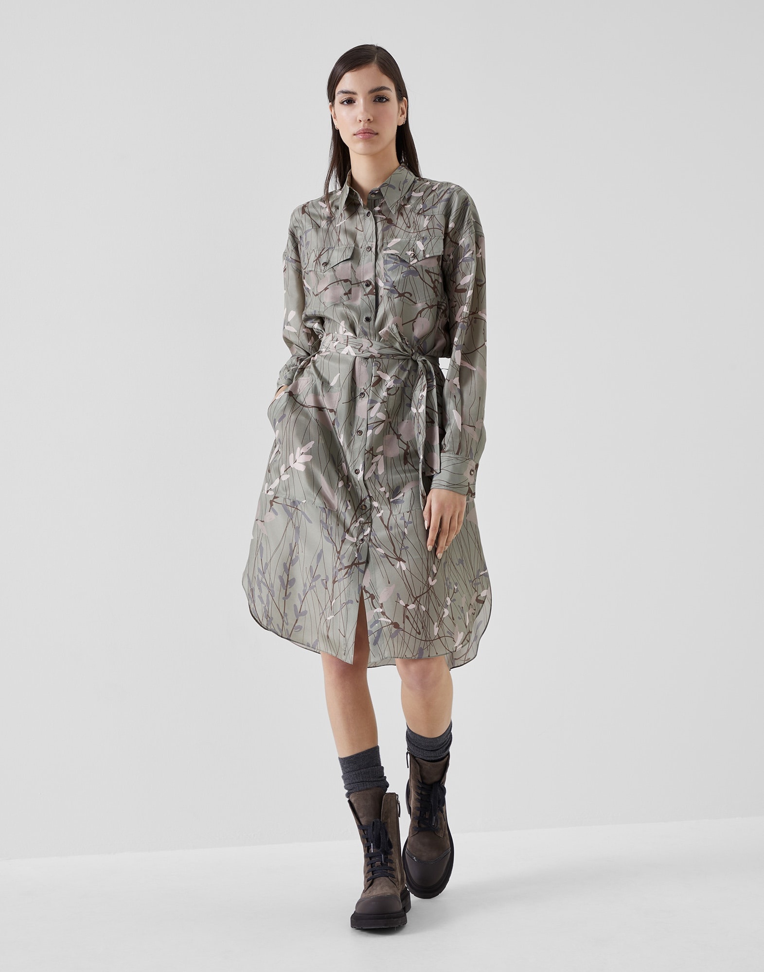 Ramage print silk pongee shirt dress - 1