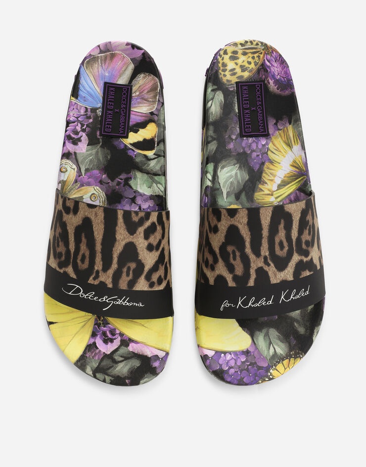 Rubber beachwear sliders with butterflies print - 4