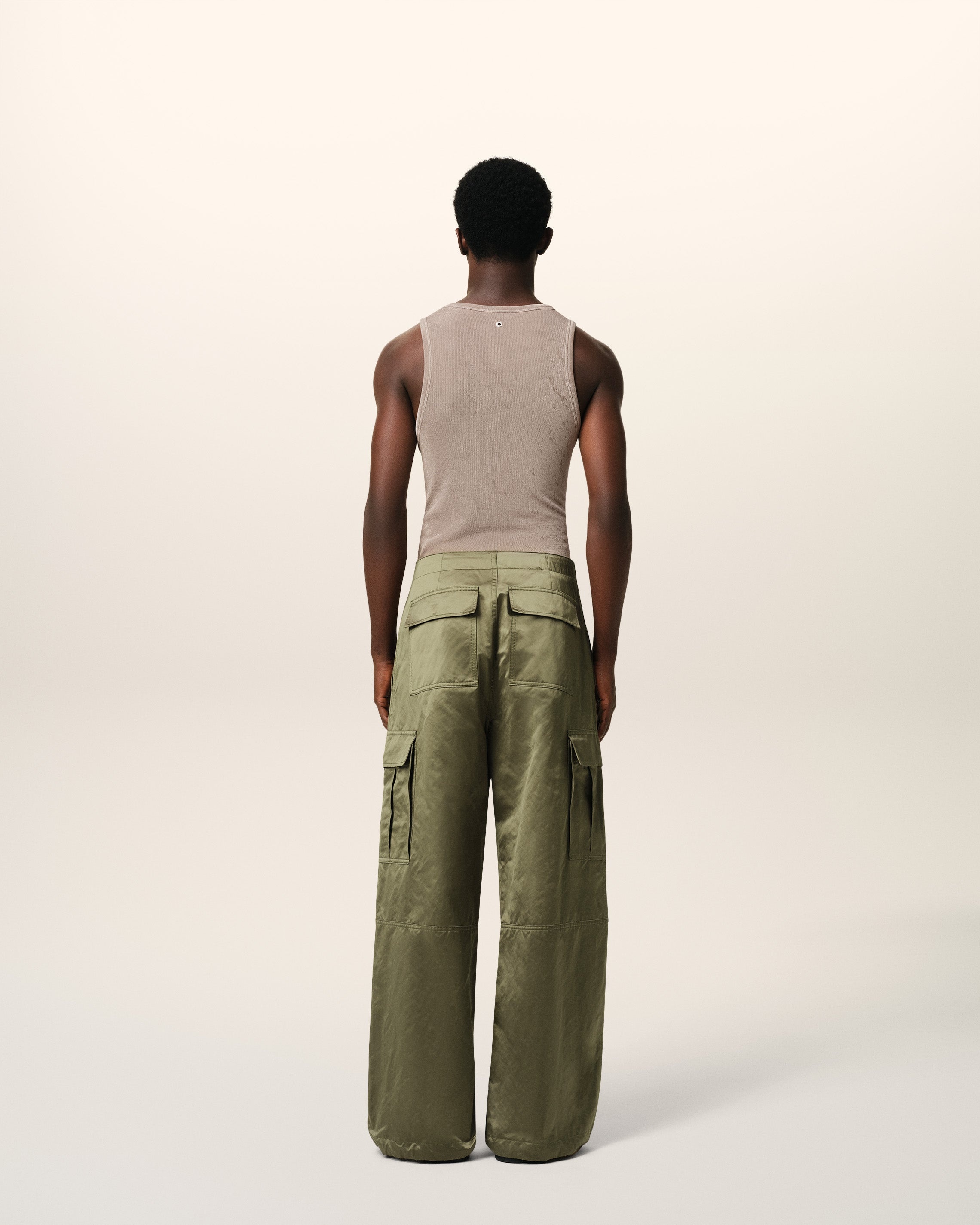 GREEN COTTON SATIN ZIPPED CARGO TROUSERS - 4