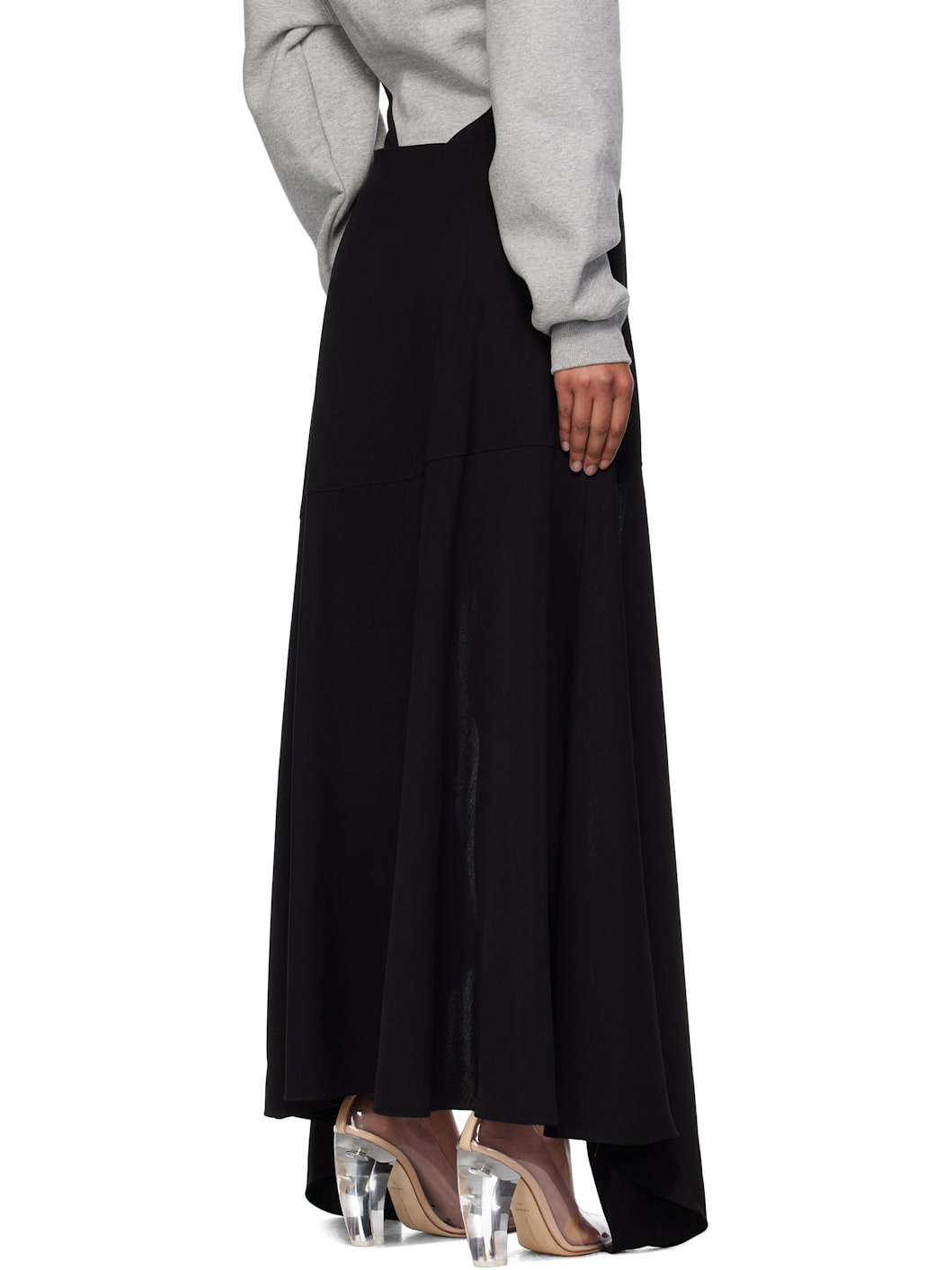 Black Asymmetrical Cascading Maxi Skirt - 3