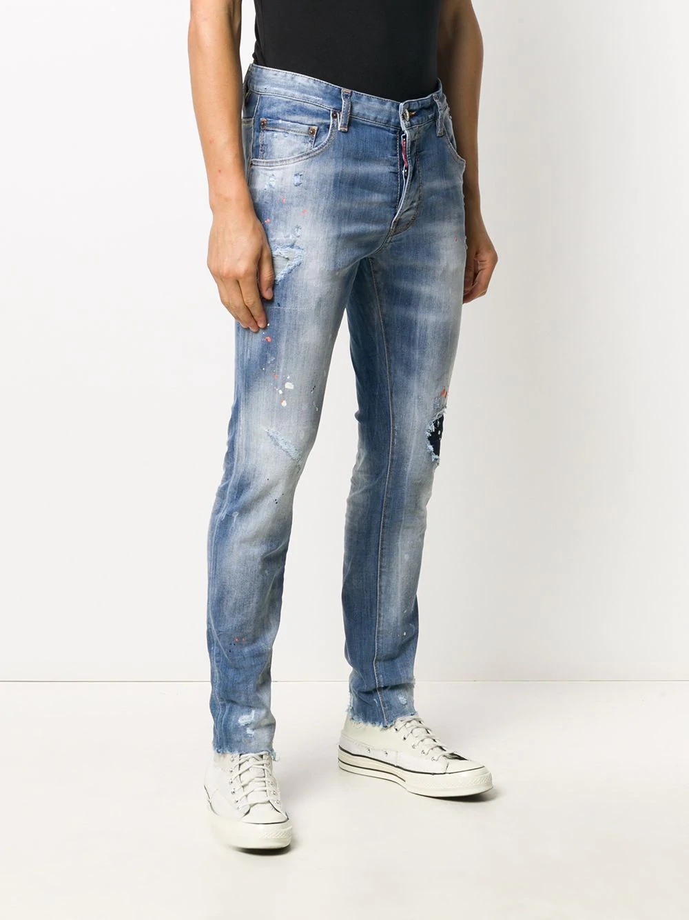 splash print distressed jeans - 3