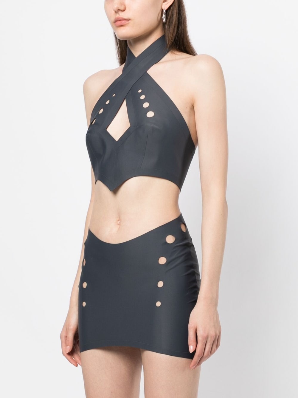 perforated jersey crop top - 3