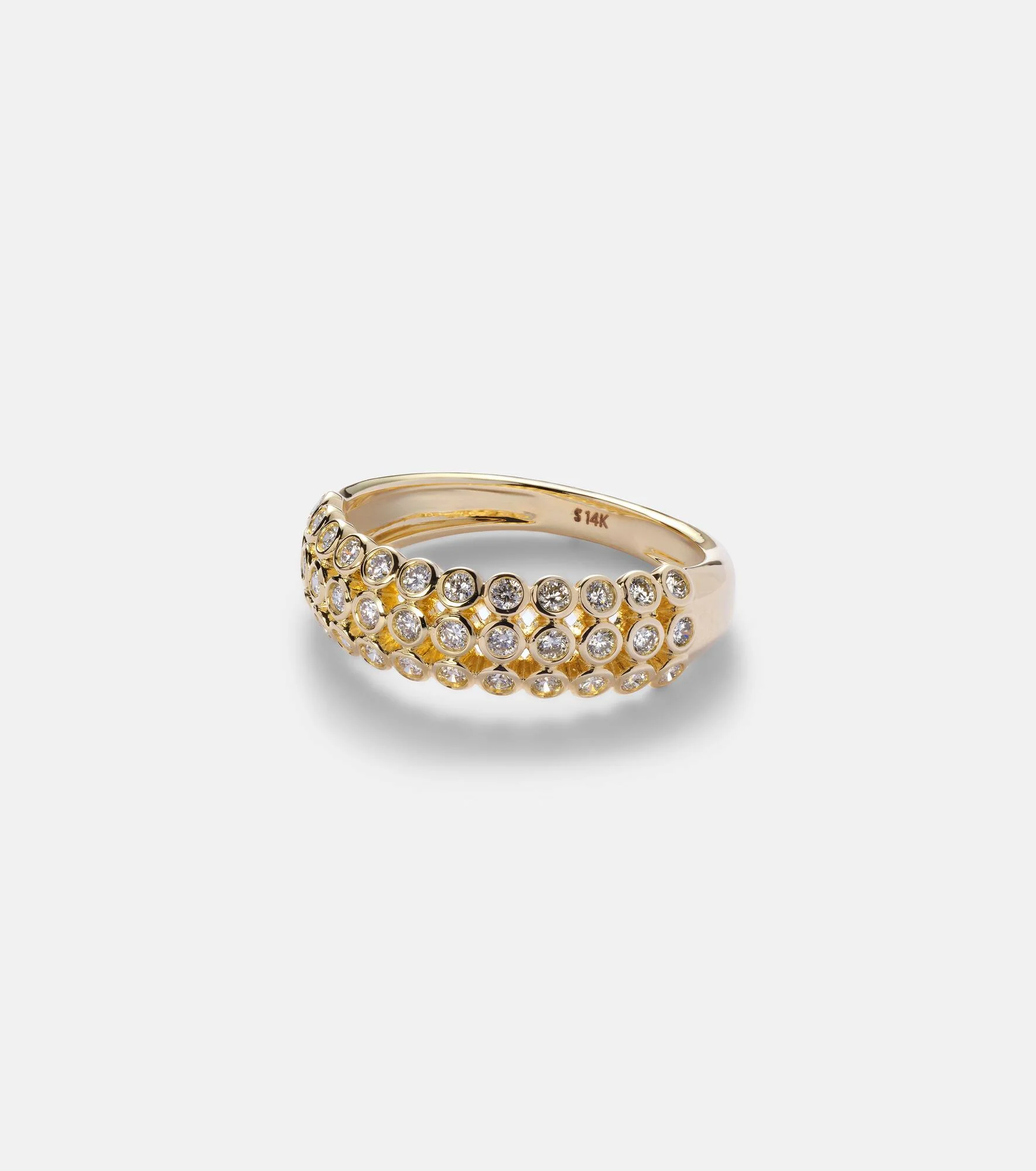 Bold Lattice 14kt gold ring with diamonds - 1