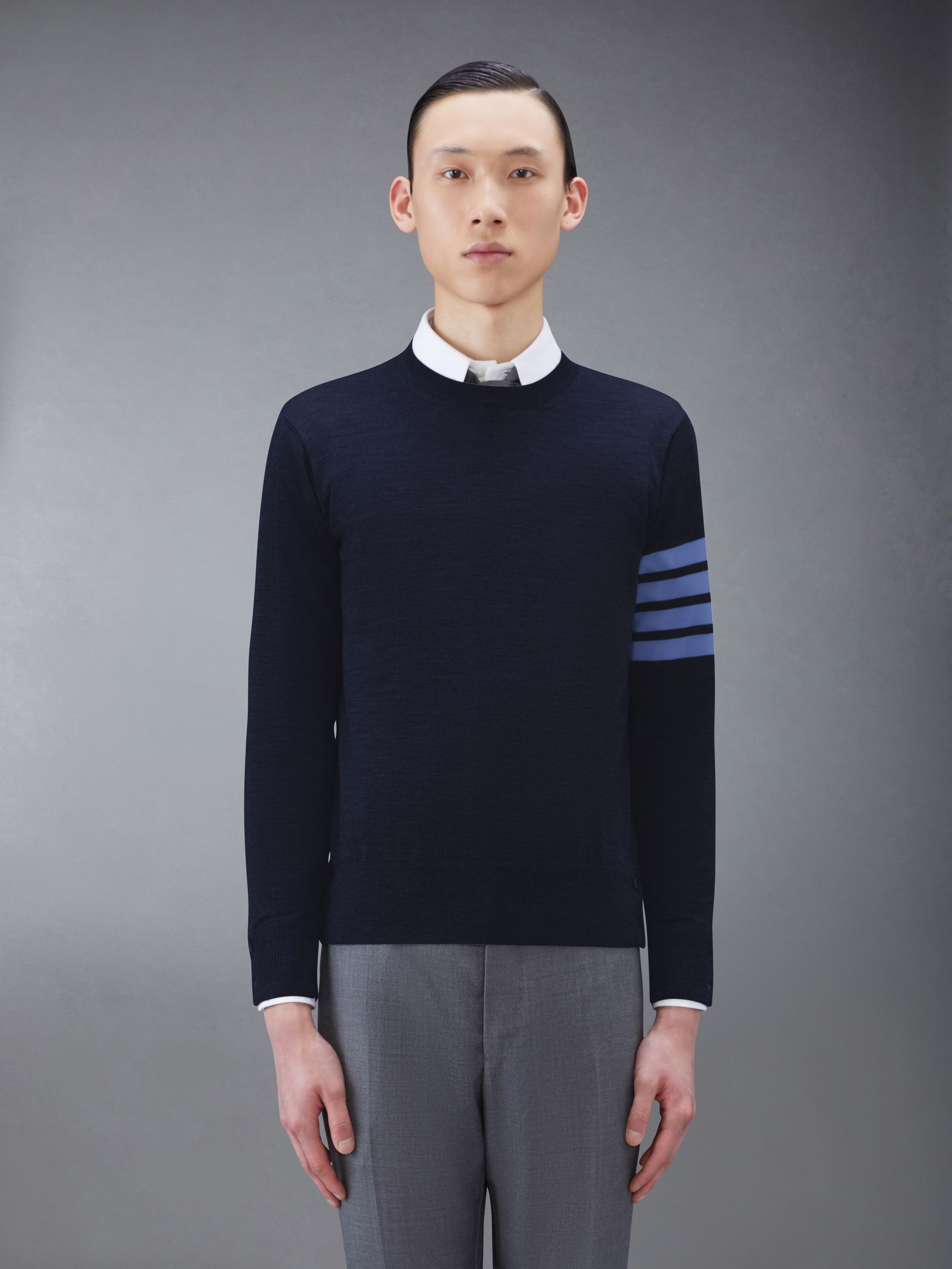 CLASSIC CREWNECK PULLOVER W/ 4 BAR SLEEVE IN FINE MERINO WOOL - 1