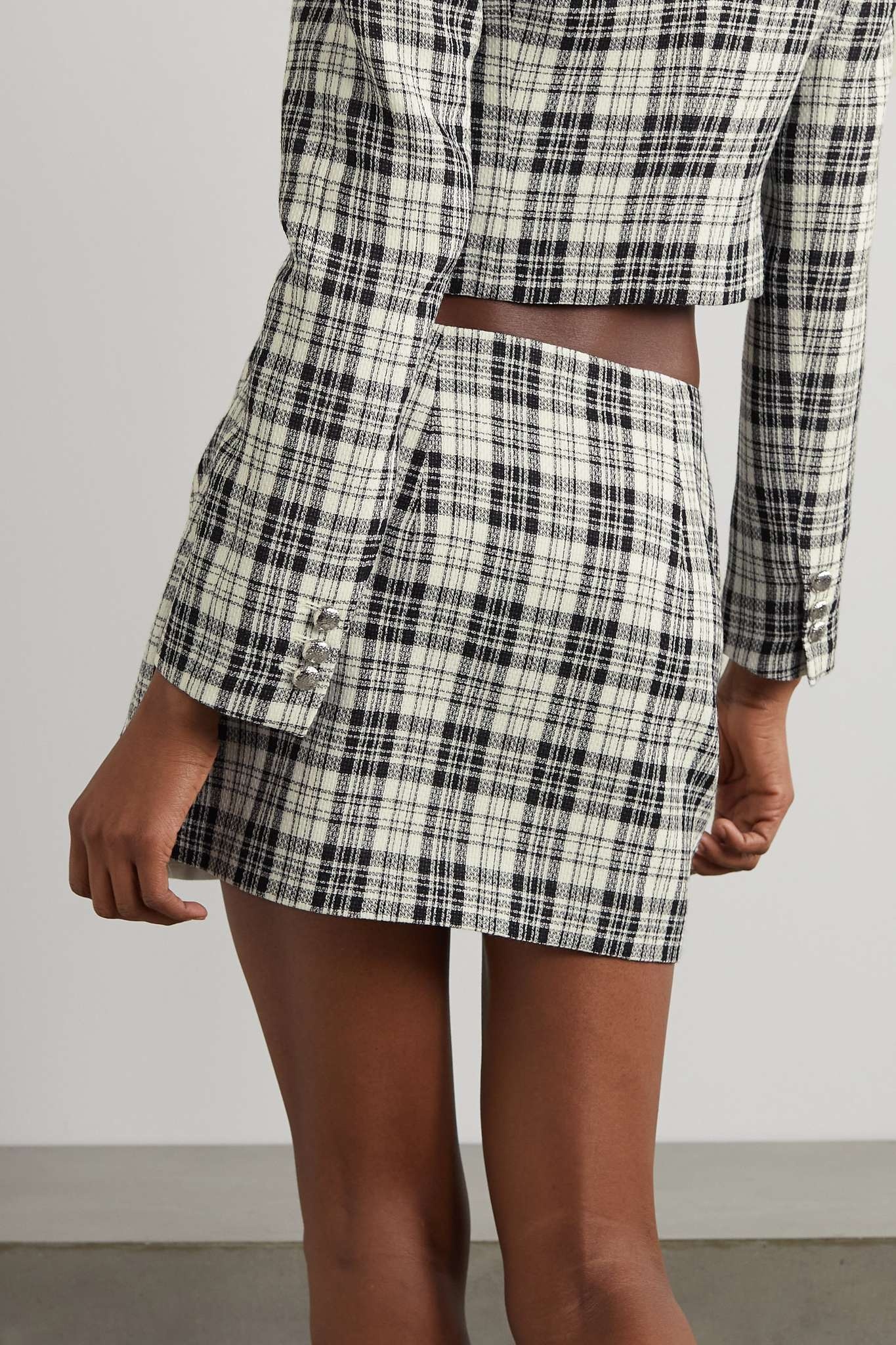 Wrap-effect Prince of Wales checked wool mini skirt - 4