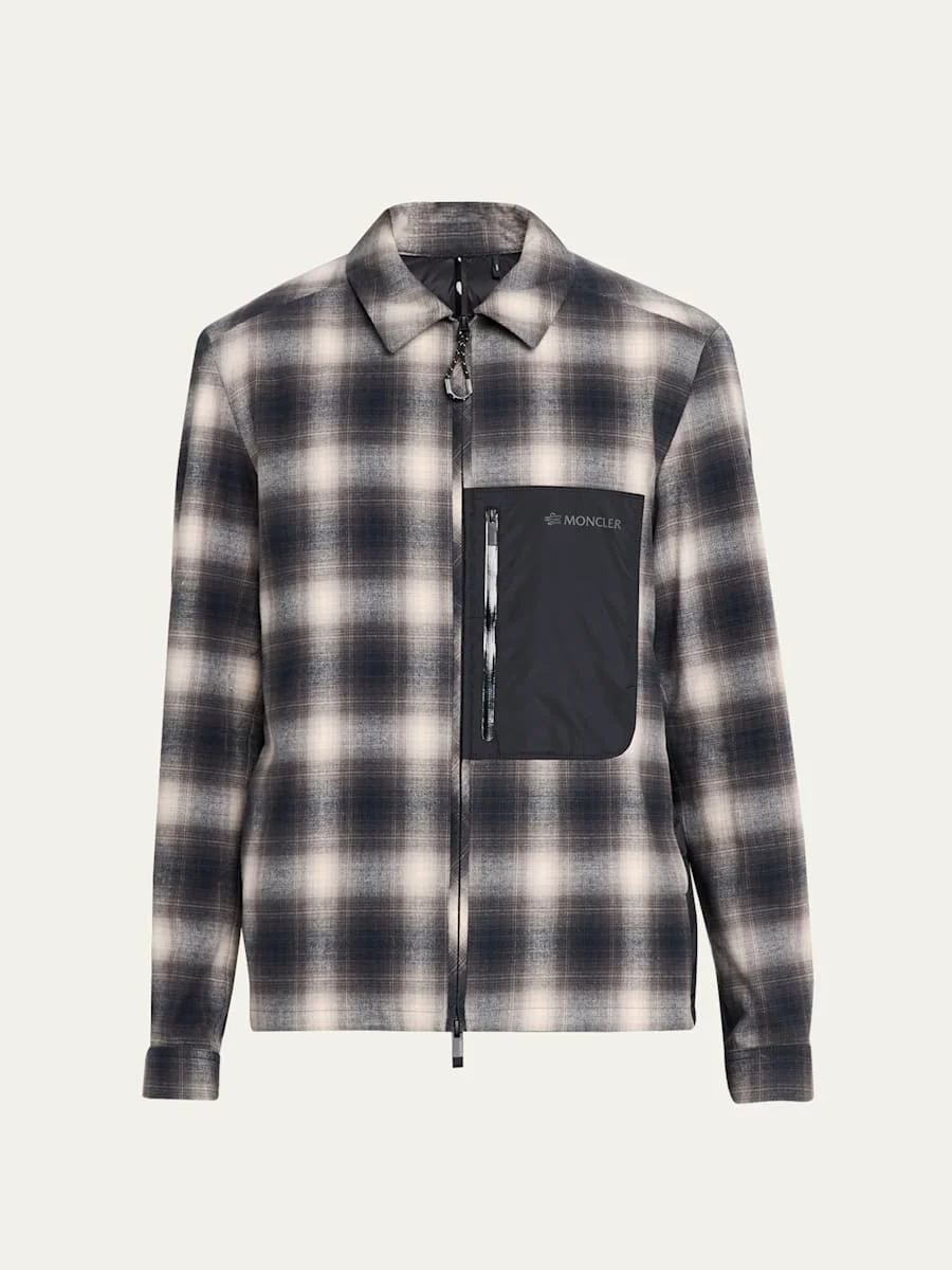 Men's Plaid Mixed-Media Jacket - 1
