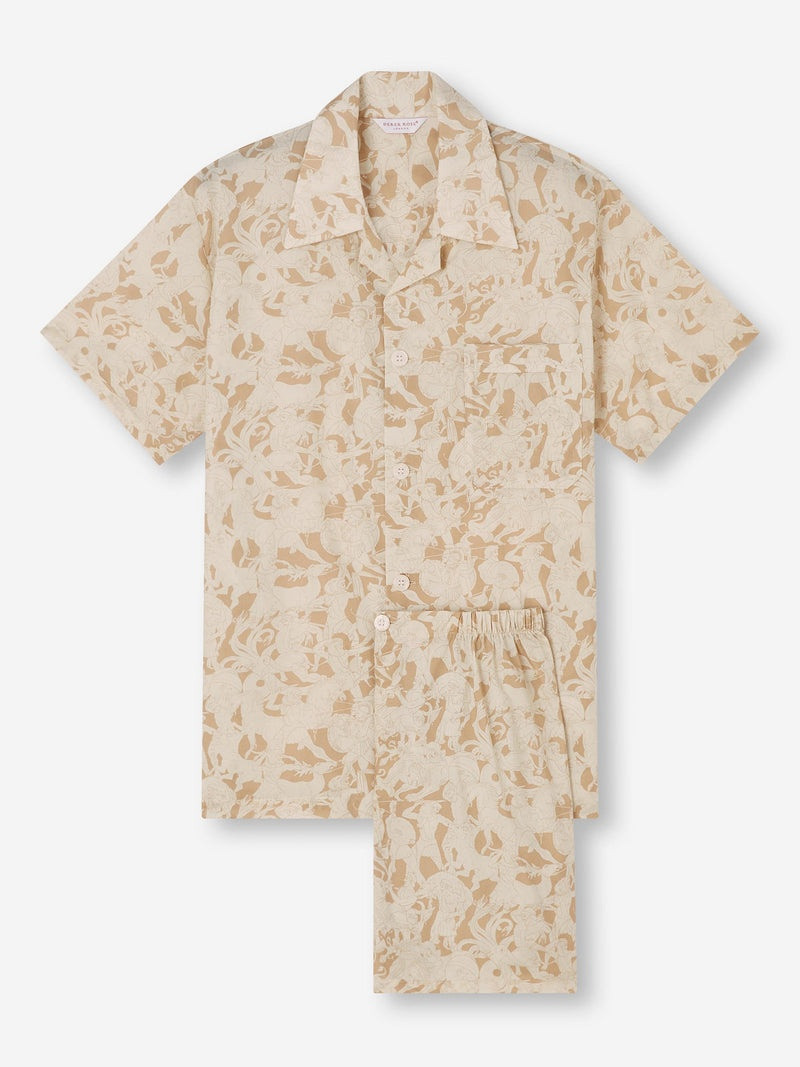 Men's Short Pajamas Ledbury 73 Cotton Batiste Sand 3