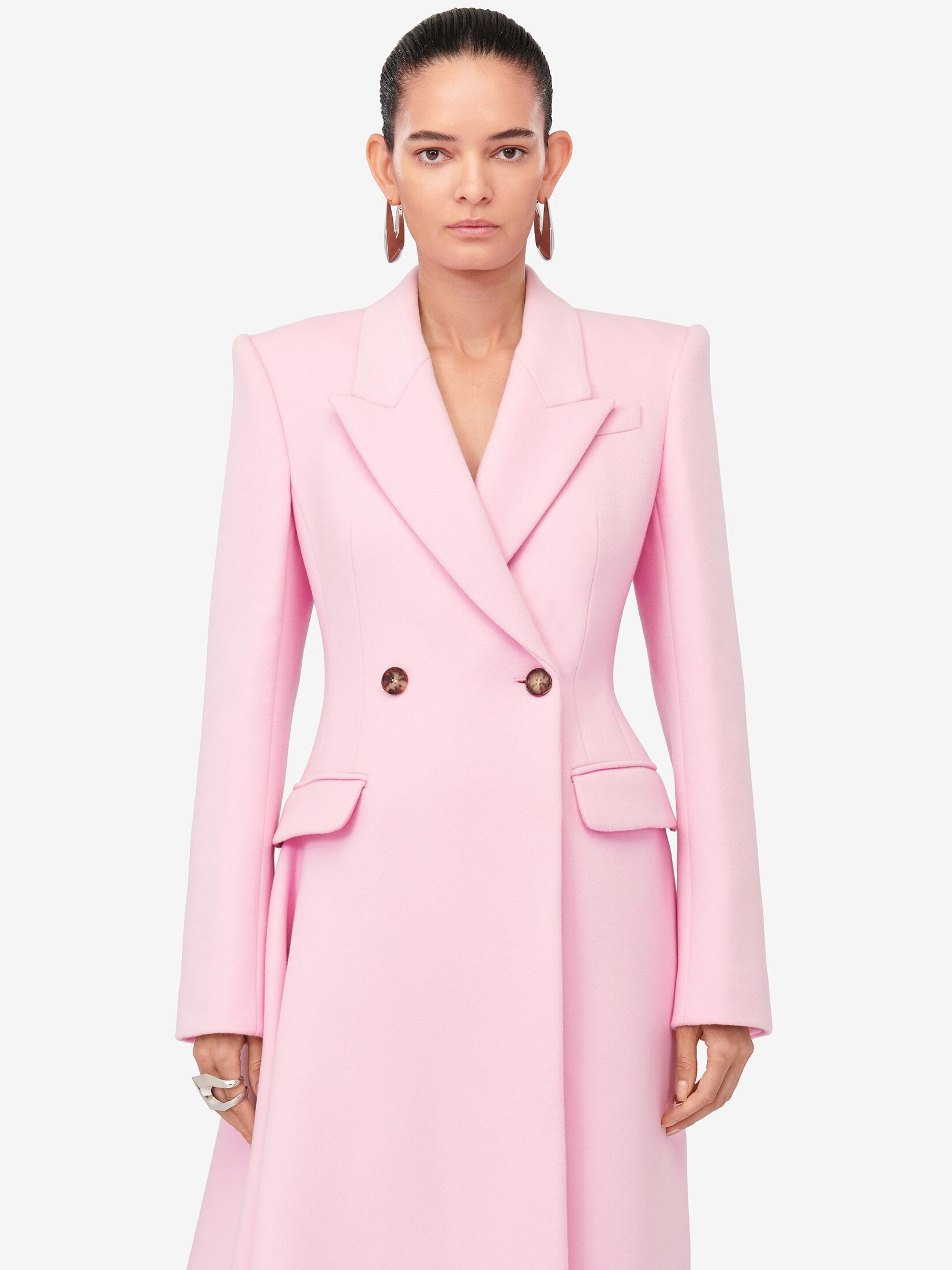 Women's Midi Draped Coat in Pale Pink - 5