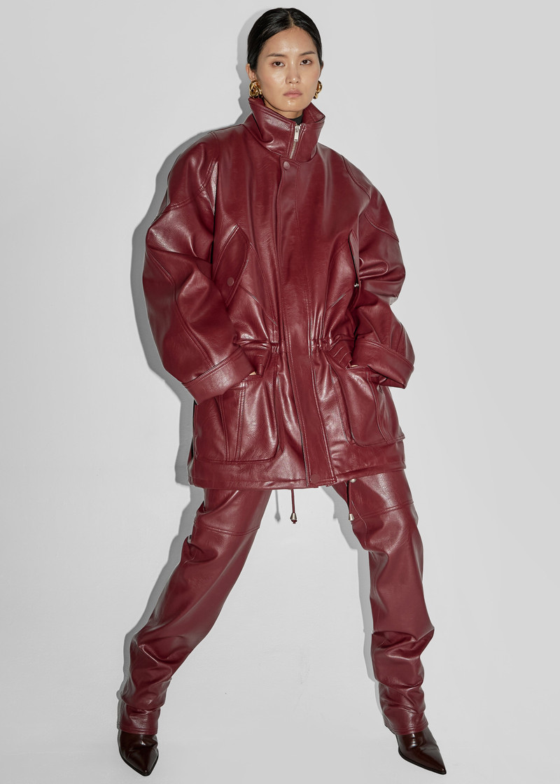 Ascona Faux Leather Jacket - Burgundy 1