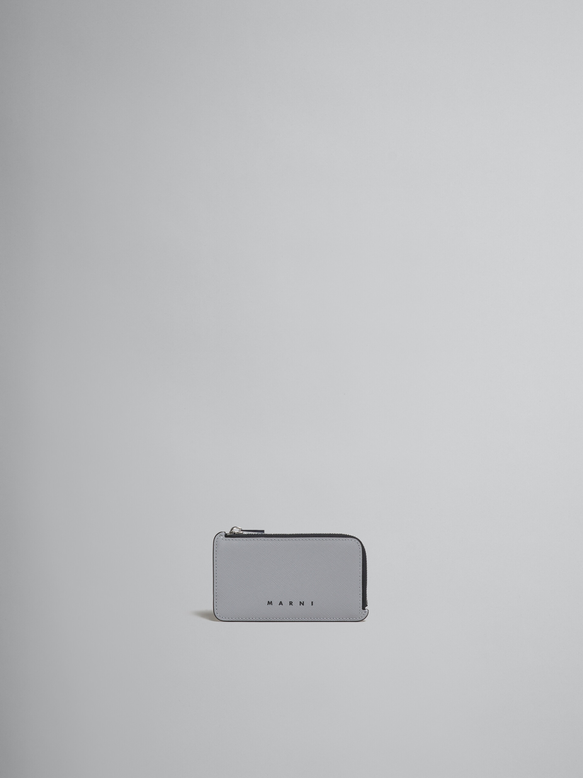 DARK GREY AND CREAM SAFFIANO LEATHER ZIP-AROUND CARD CASE - 1