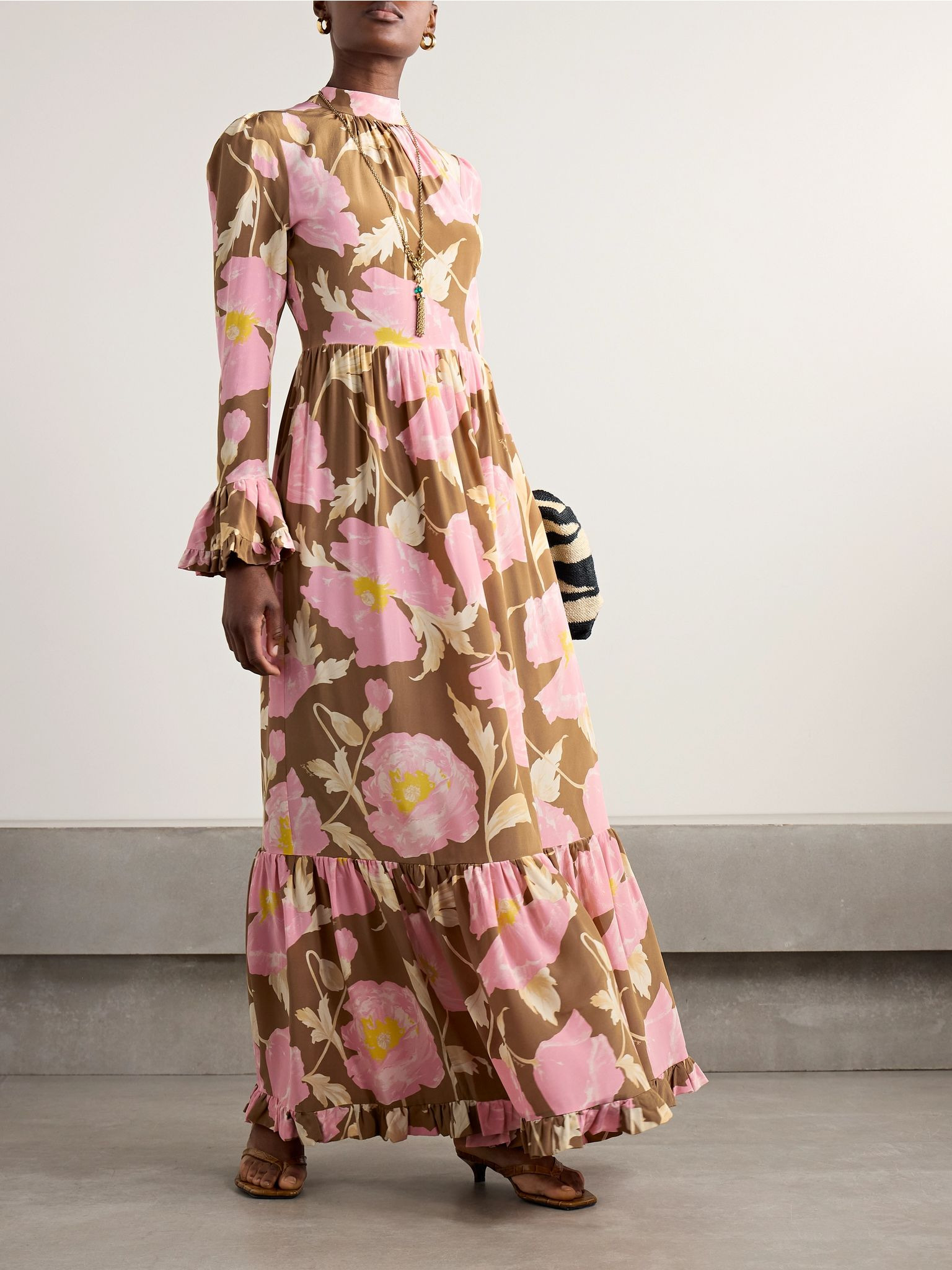 Visconti tiered ruffled floral-print silk crepe de chine maxi dress Pink - 2