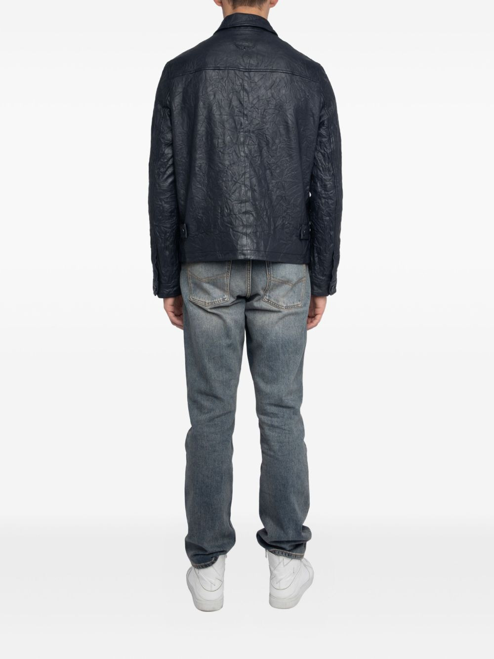 zip-up leather jacket - 3