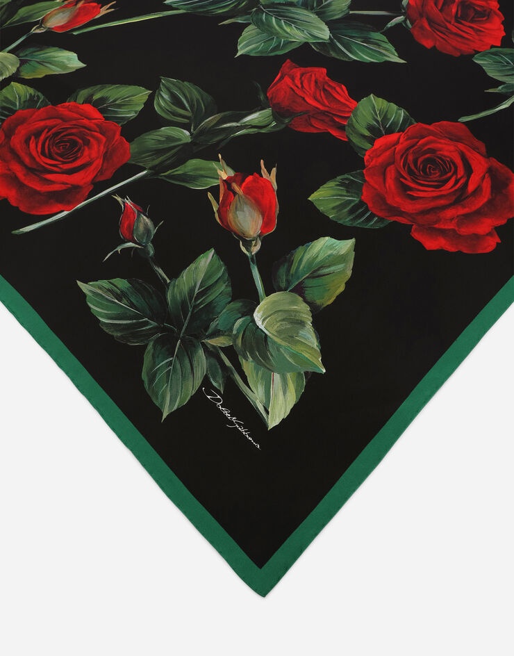 Twill scarf with red rose print (90 x 90) - 2