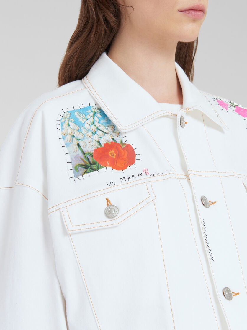WHITE DENIM JACKET WITH FLOWER PATCHES - 4