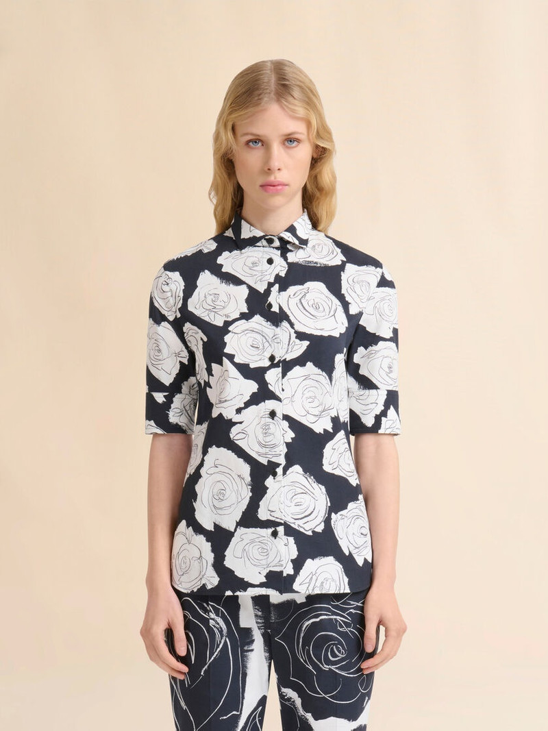 Marni BLACK POPLIN SHORT-SLEEVE SHIRT WITH LUNA PRINT outlook