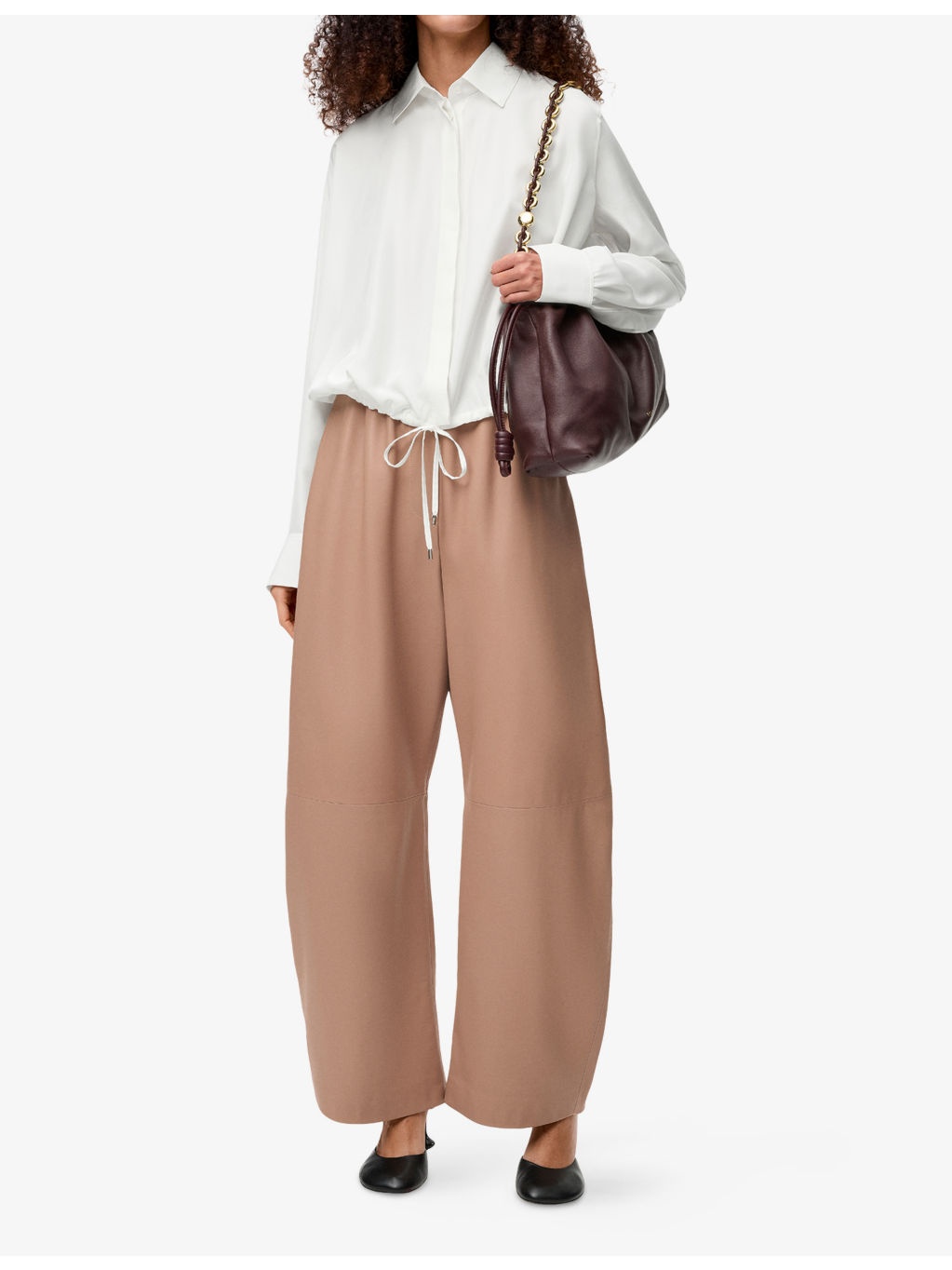 Balloon Drawstring-Hem Silk Shirt - 2