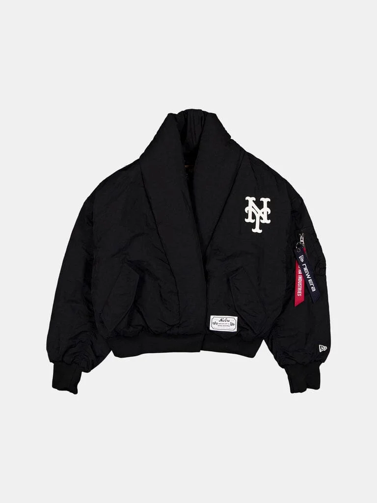 NEW YORK METS X ALPHA X NEW ERA SHAWL COLLAR BOMBER JACKET WOMENS - 1