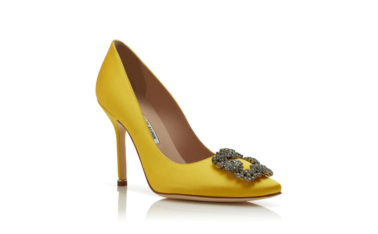 Yellow Satin Jewel Buckle Pumps - 3
