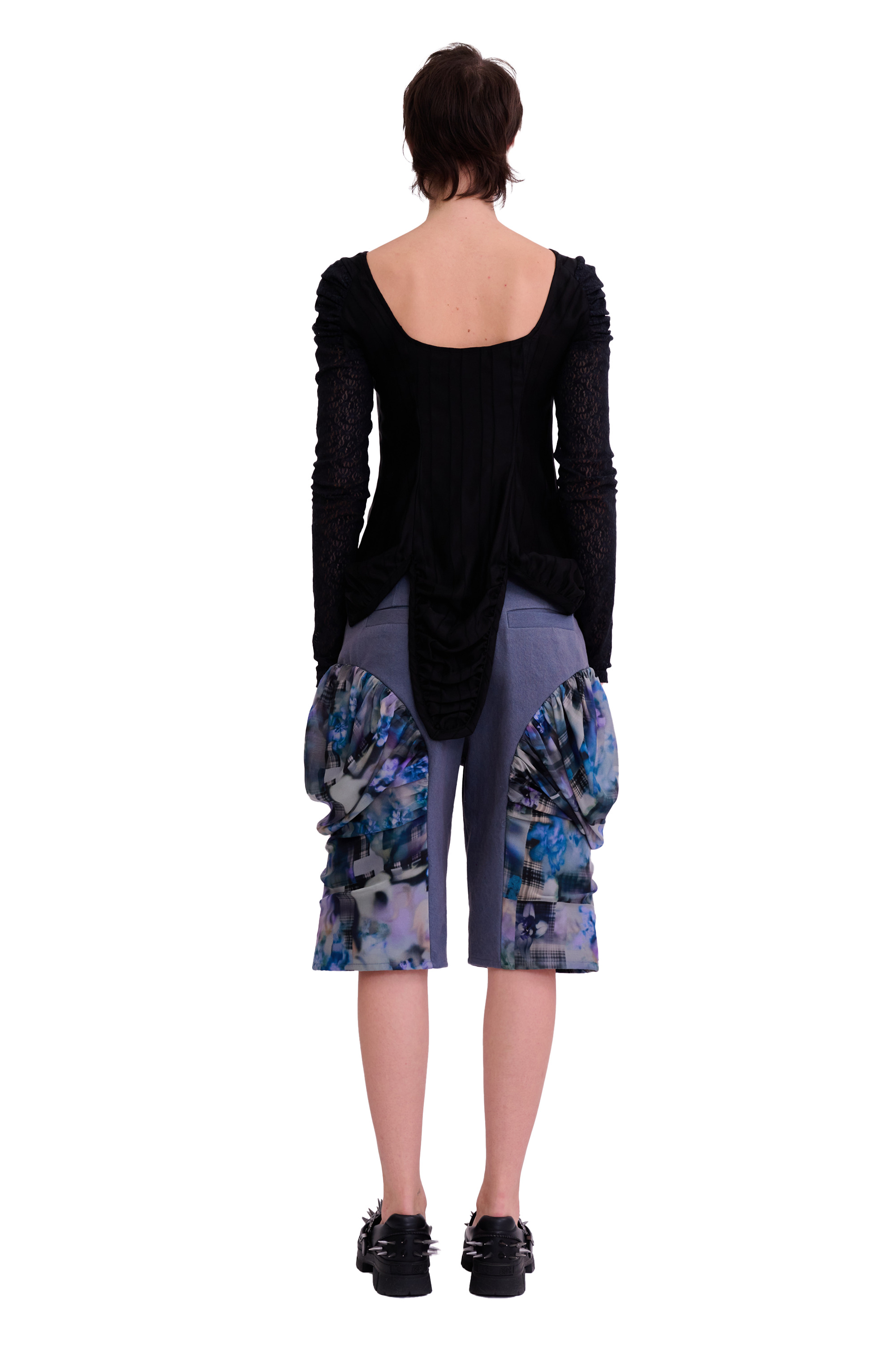 BLACK SATIN STRIPE MAGNOLIA TOP - 4