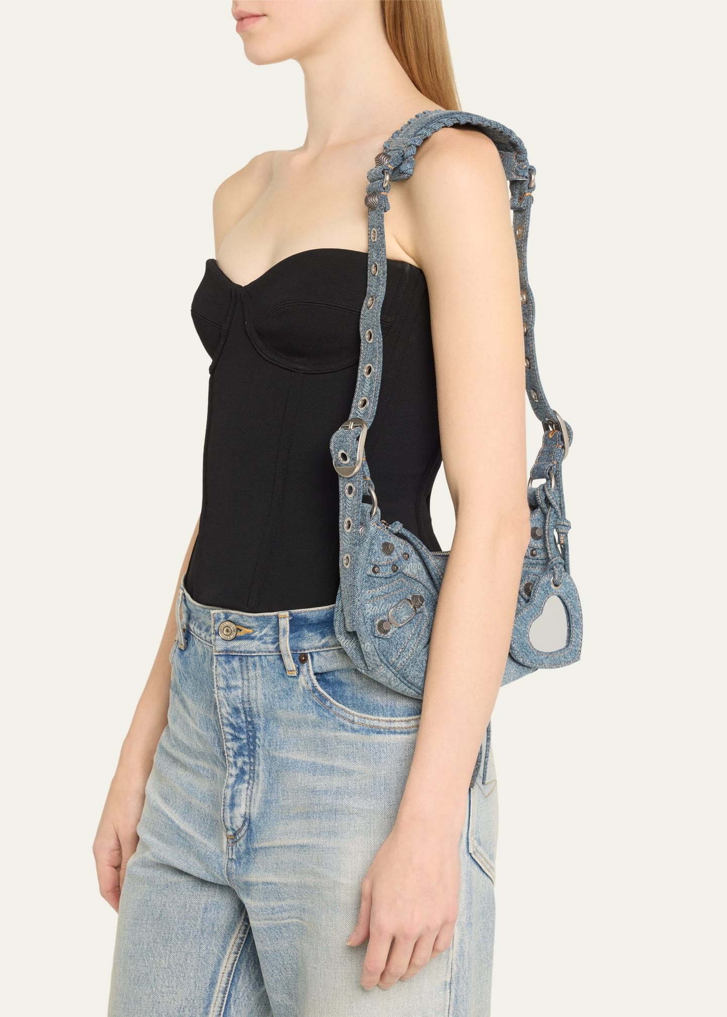 Le Cagole XS Denim Hobo Bag - 2