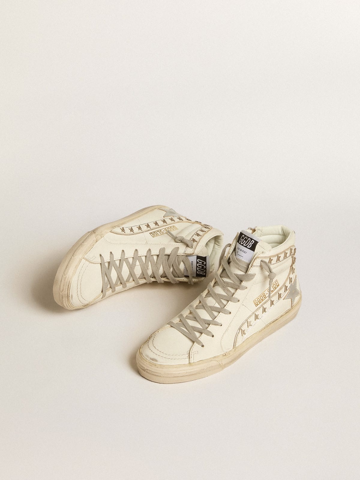 Slide with silver metallic leather star and leather flash with stars - 2