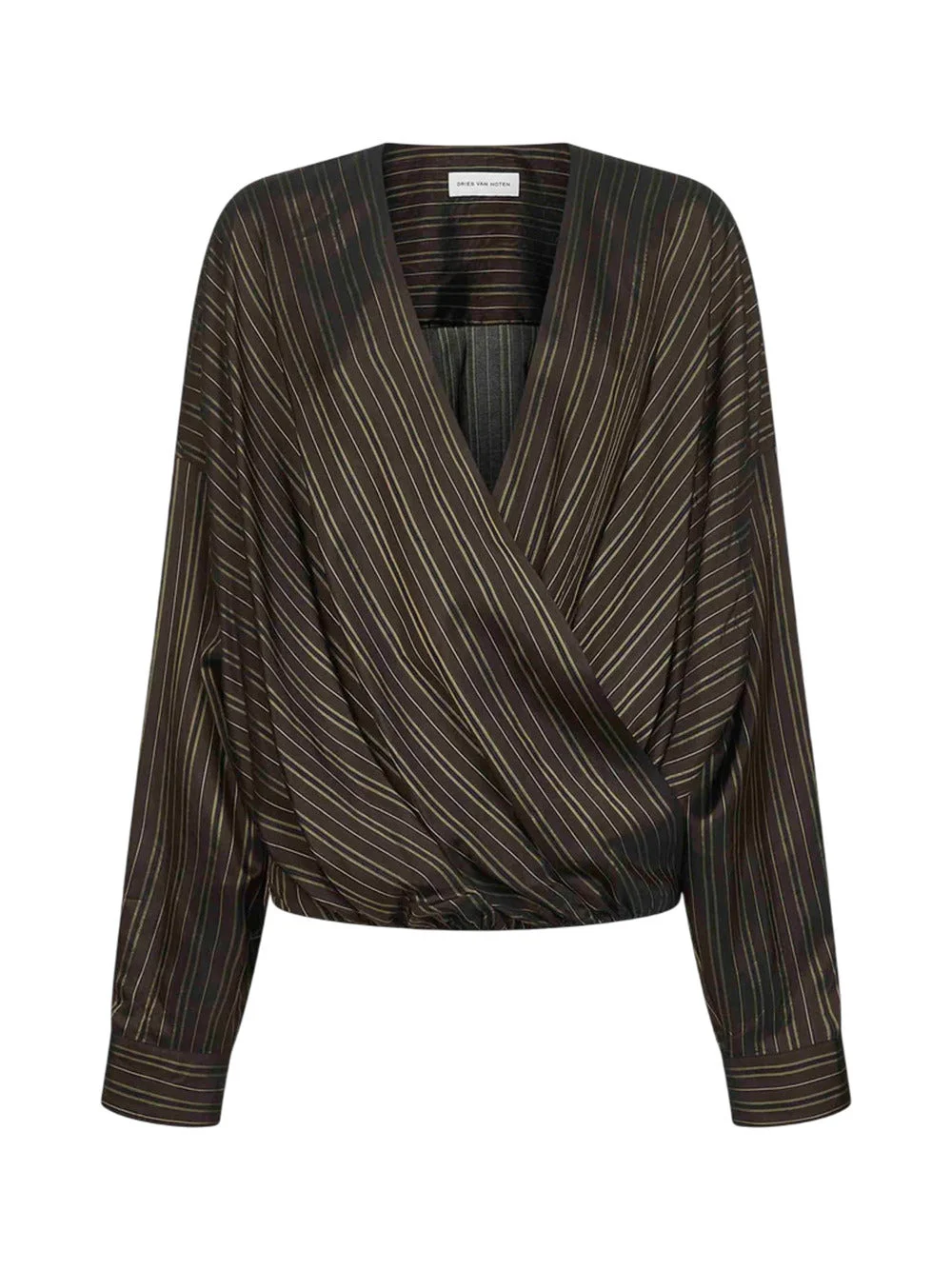 Dries Van Noten Women Brown Striped Cupro Draped Blouse - 1