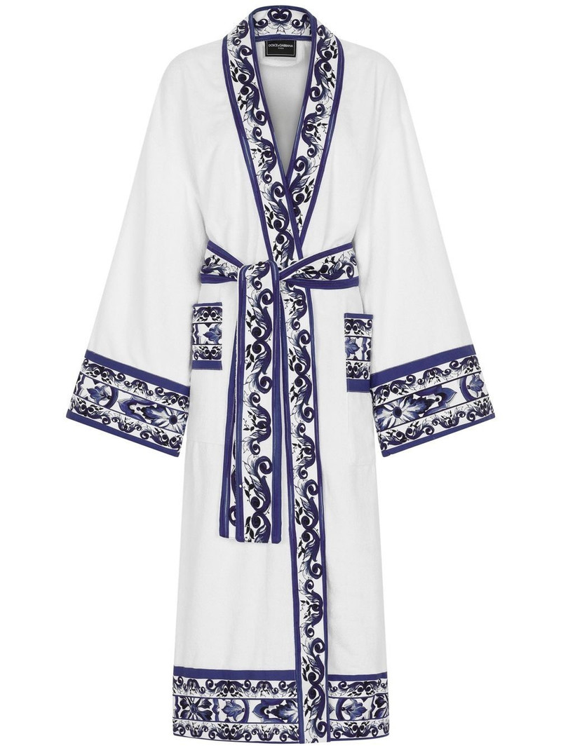 Majolica-print trim bathrobe 1