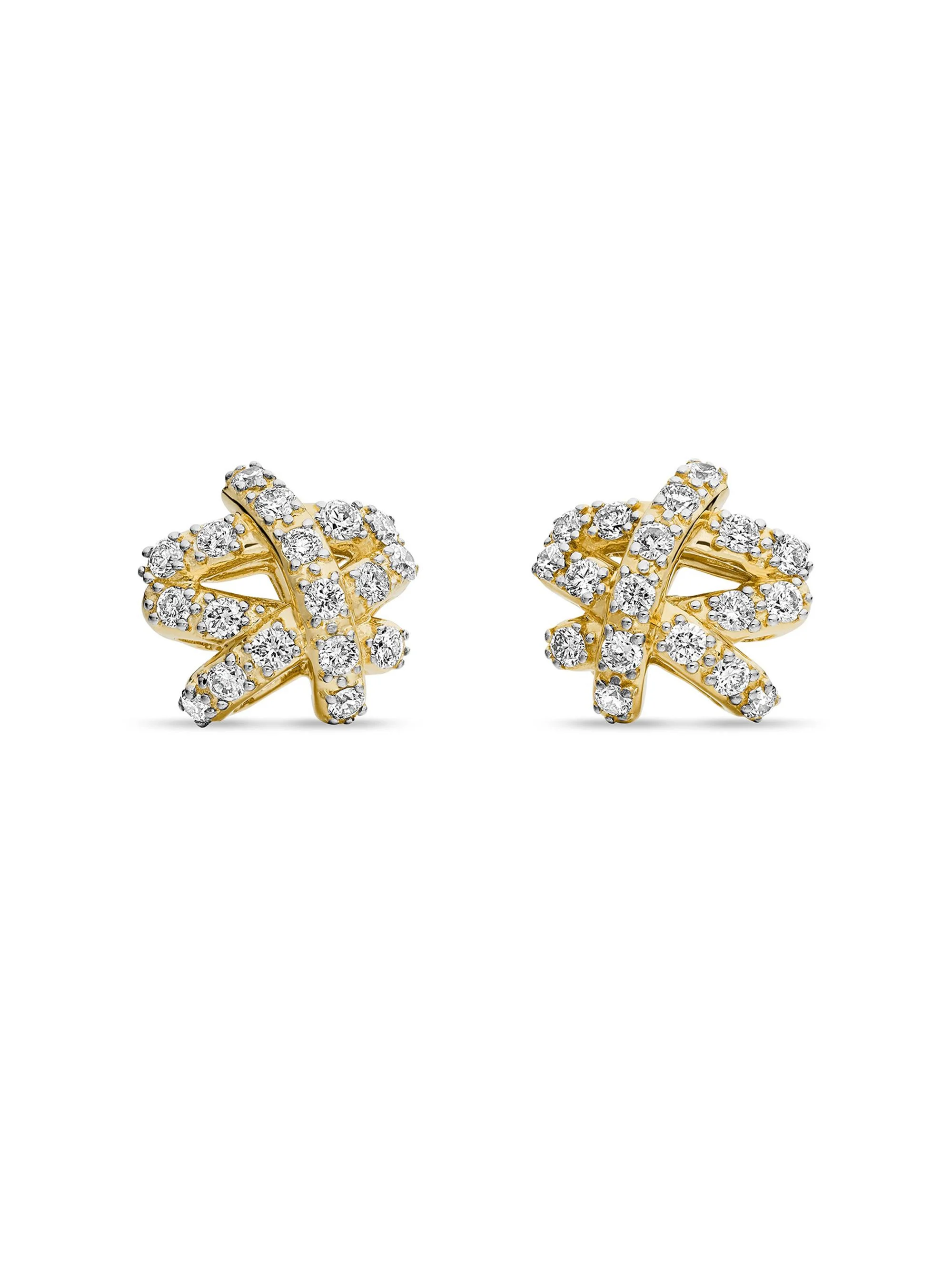 Women's Pavé Crossover Stud Earrings in 18K Yellow Gold with Diamonds, 9MM - Diamond - 1