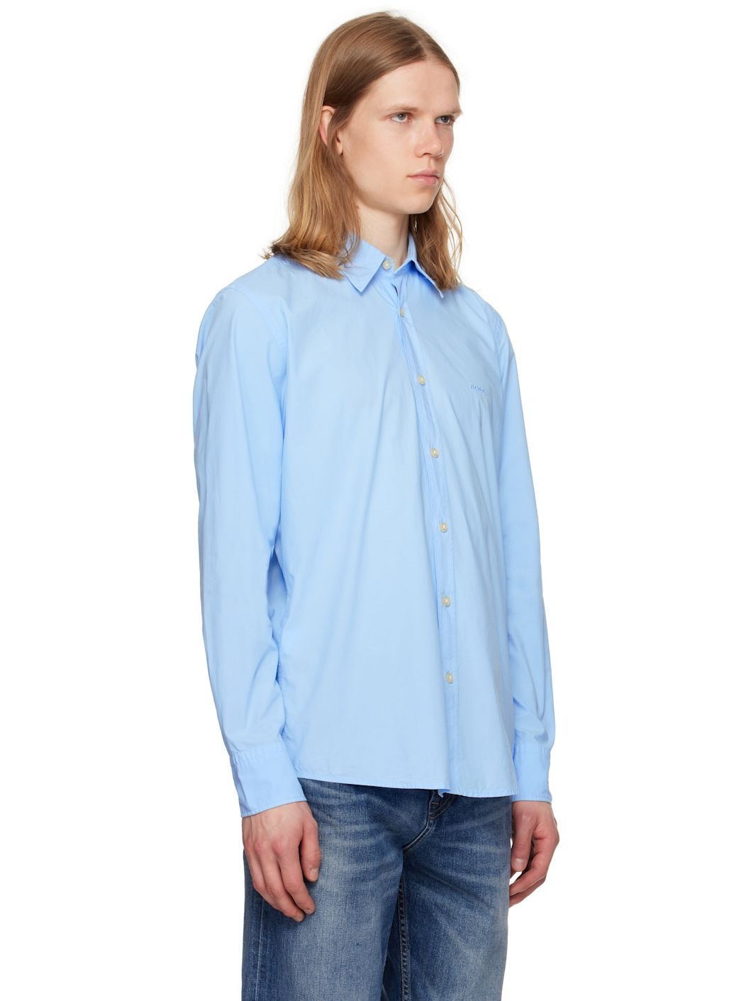 Blue Regular-Fit Cotton Poplin Shirt - 2