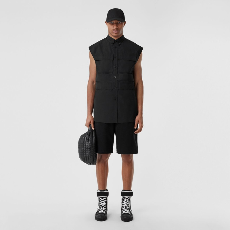 Panel Detail Sleeveless Cotton Poplin Shirt 5
