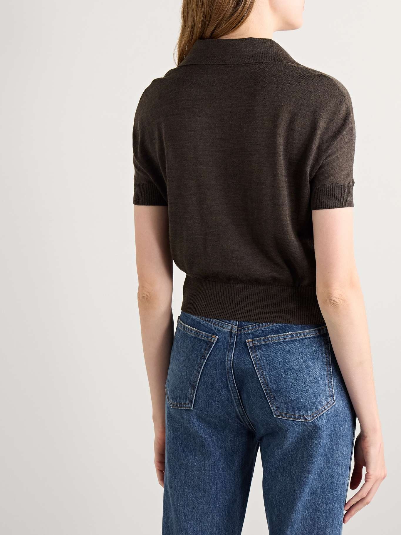 Morgane cropped wool-blend polo top Dark brown - 3