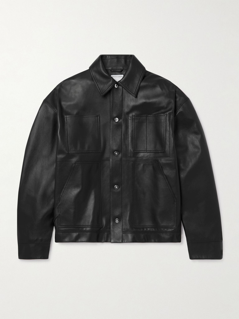 Panelled Leather Jacket Black 1