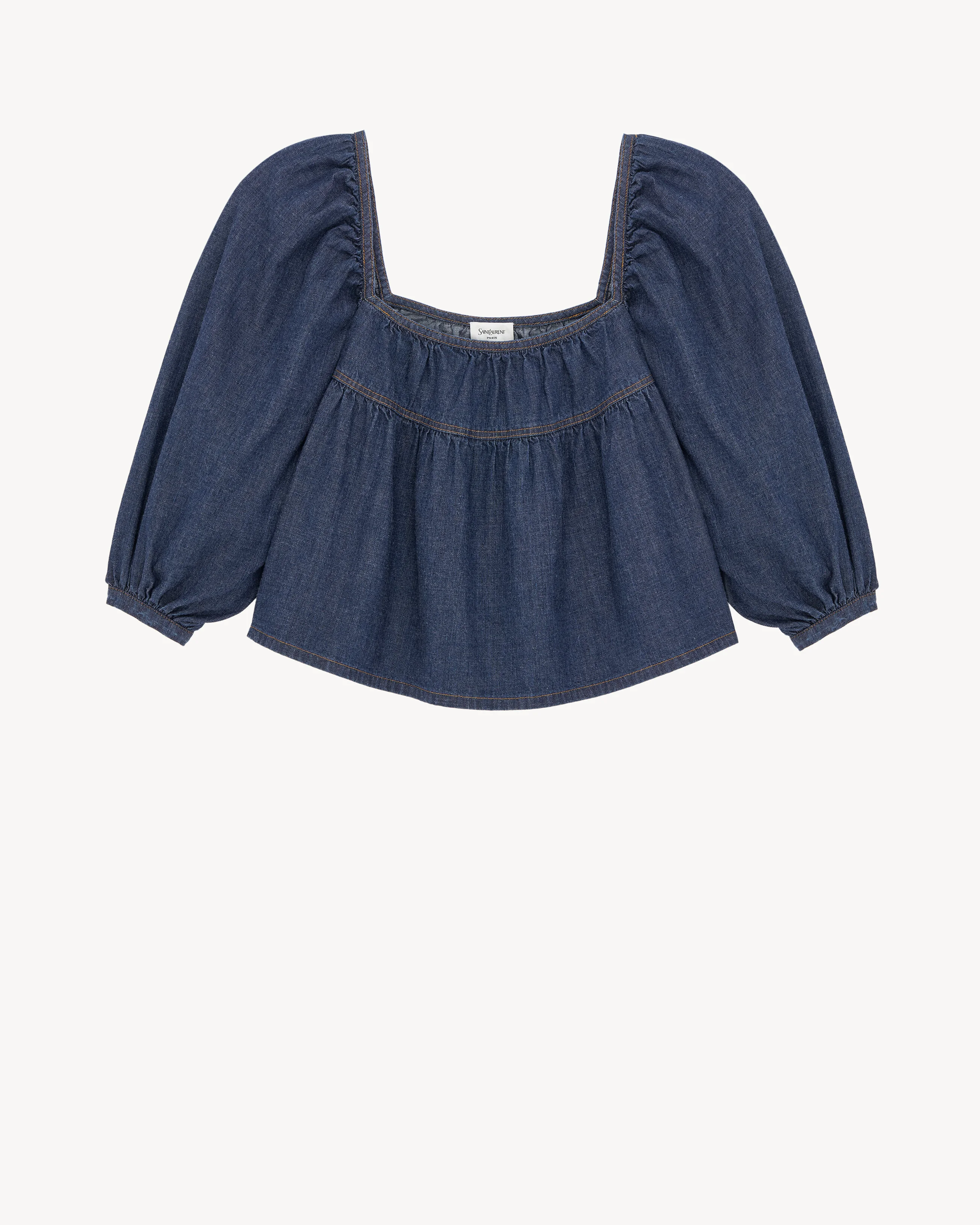 RUFFLED CROP TOP IN INDIGO DENIM - 1