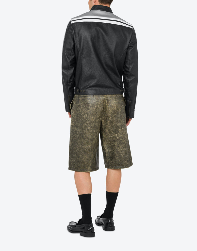 RUBBER LOGO NAPPA LEATHER BIKER JACKET 3