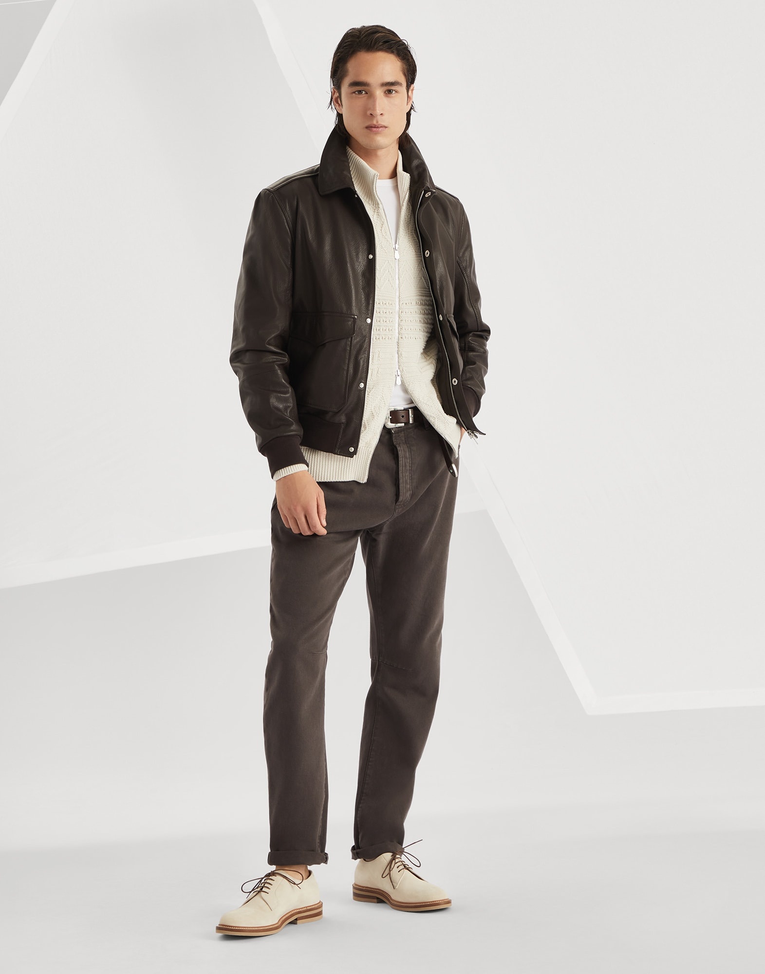 Grained leather aviator jacket - 5