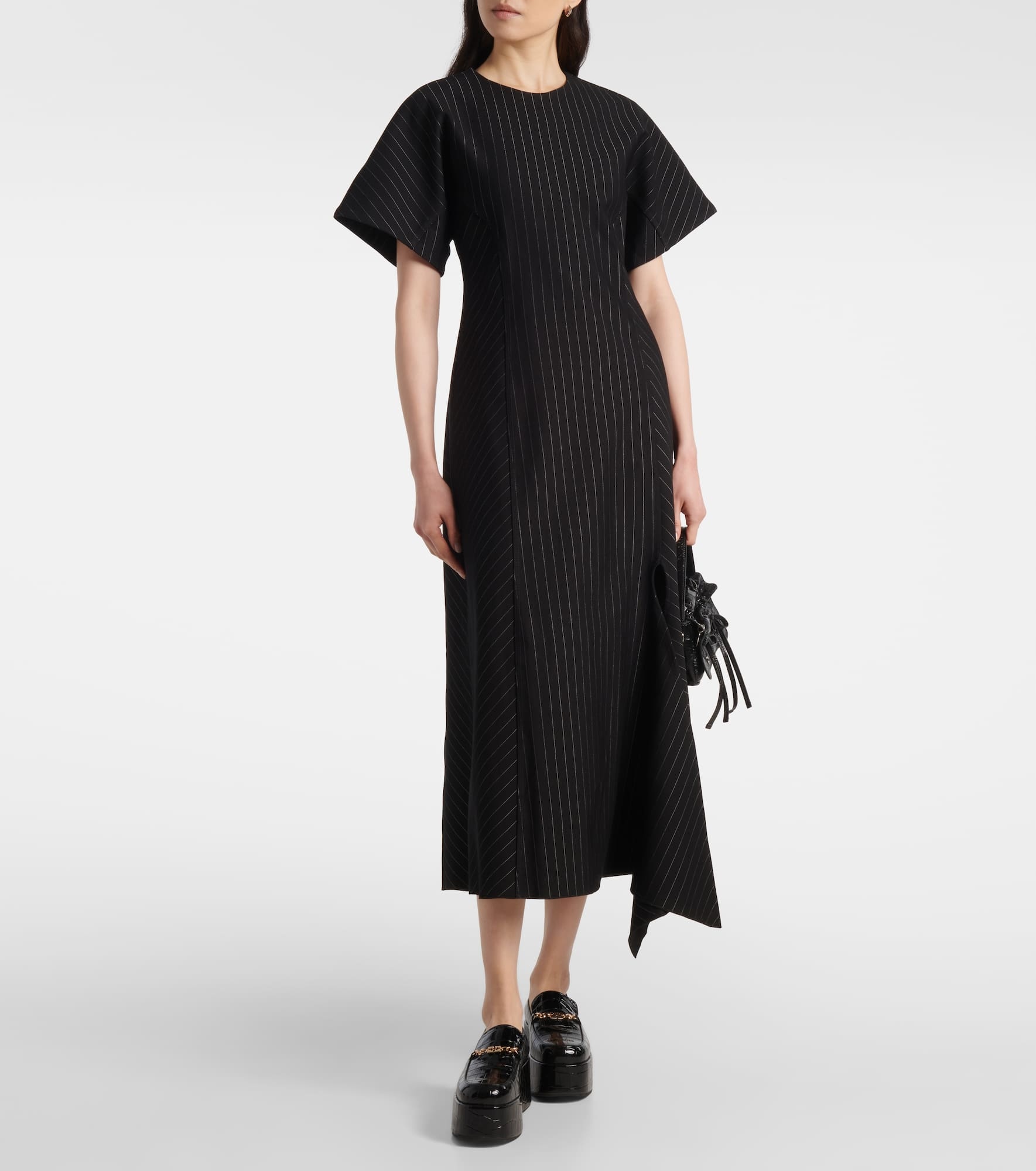 Pinstripe asymmetric midi dress - 2