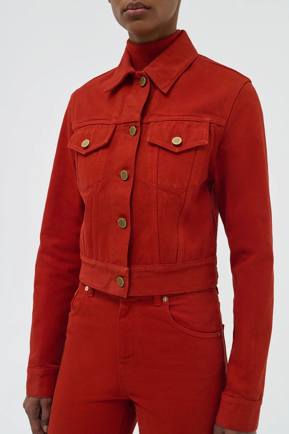 Bronte Jacket in Antelope Orange Recycled Cotton Denim - 5