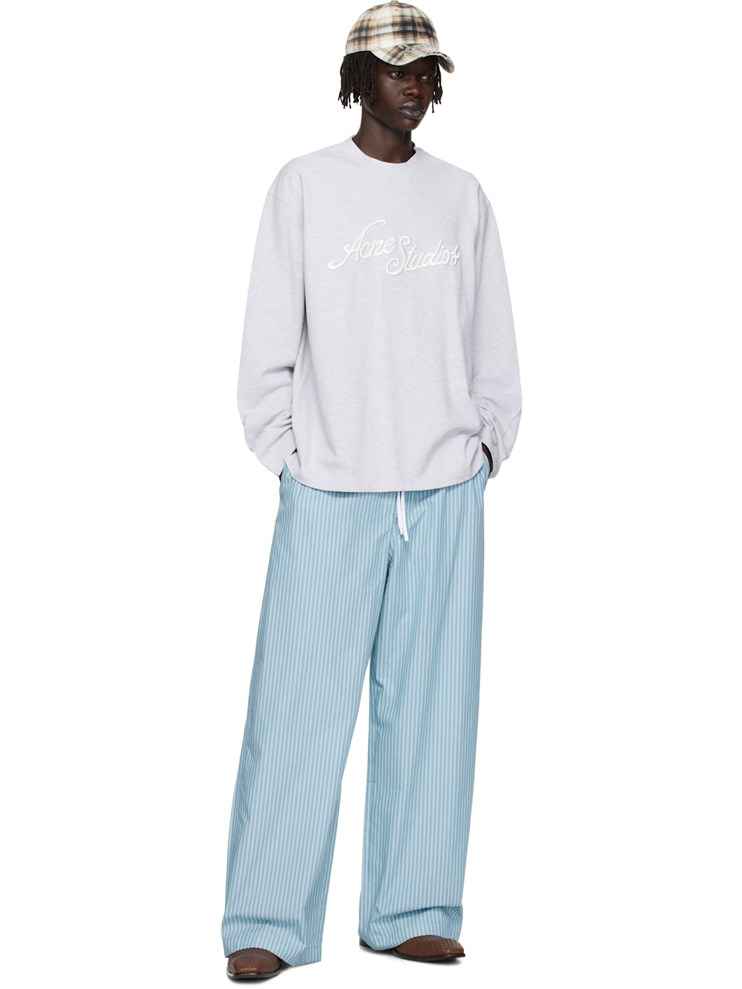 Blue Striped Cotton Trousers - 4