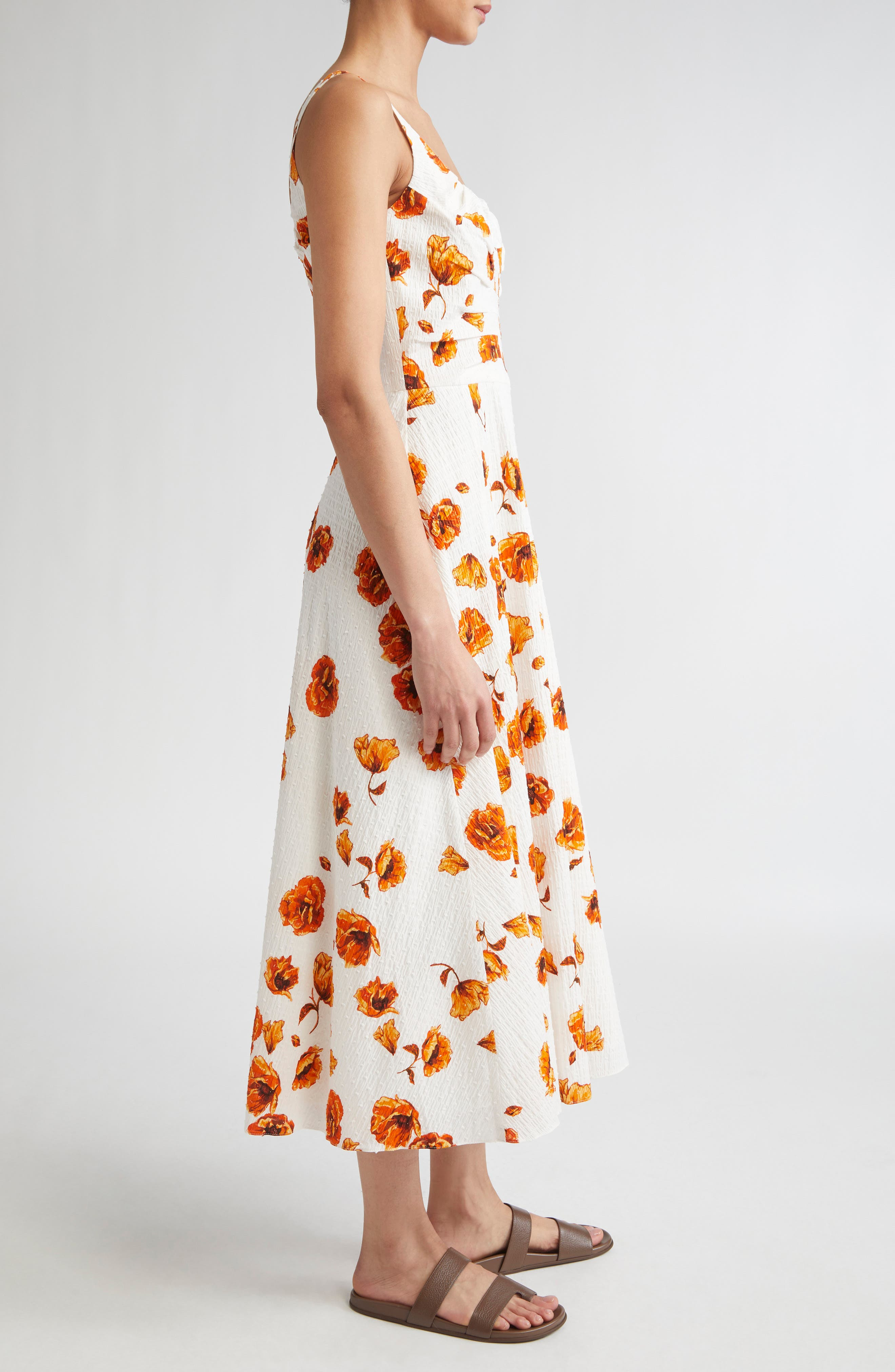 Emilia Wickstead Verena Poppies Print Clip Dot Seersucker Midi Dress in Orange Poppies at Nordstrom - 3