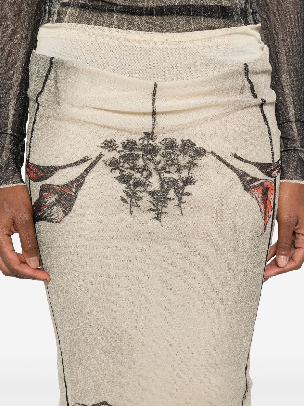 Tattoo-print mesh midi skirt - 5