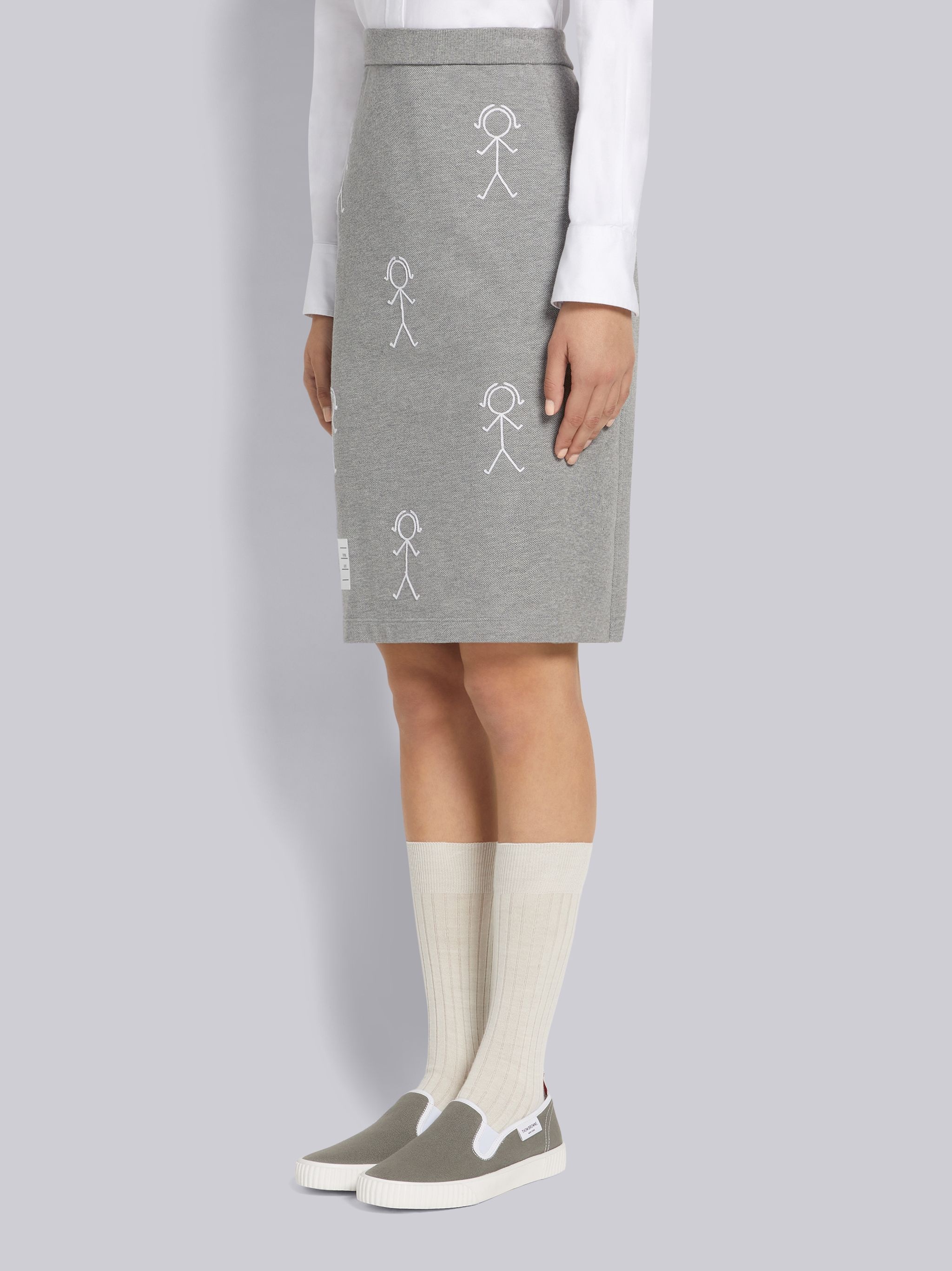 Light Grey Classic Pique Chain Stitch 4-Bar & Mrs. Thom Embroidery Knee Length Skirt - 2