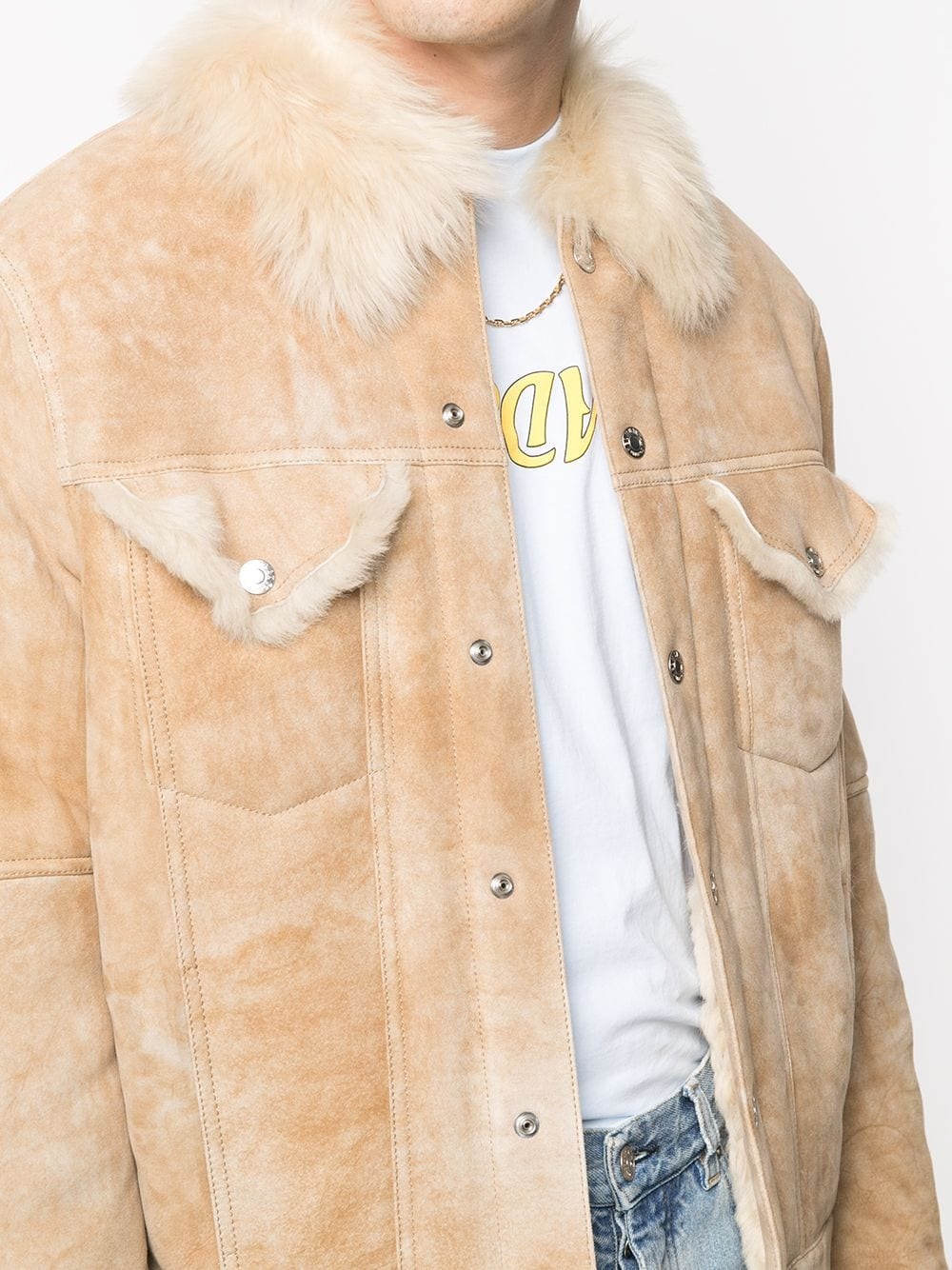 buttoned-up shearling jacket - 6