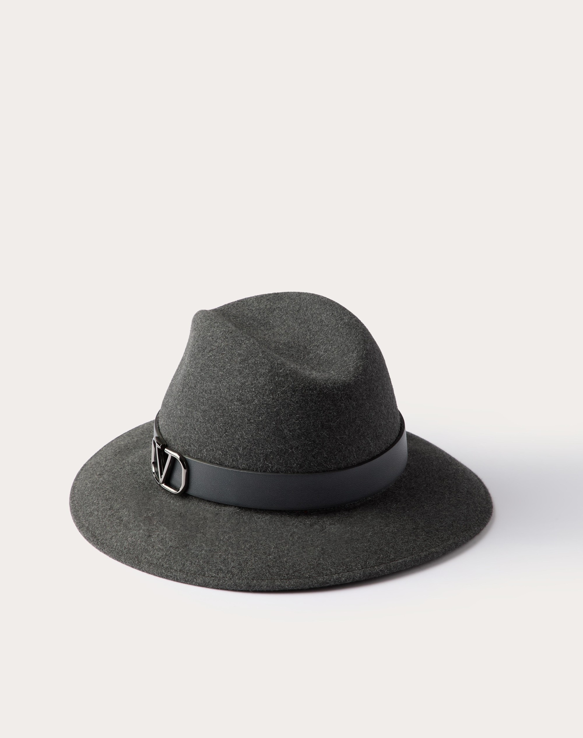 VLOGO SIGNATURE RABBIT FUR AND LEATHER FEDORA HAT - 3