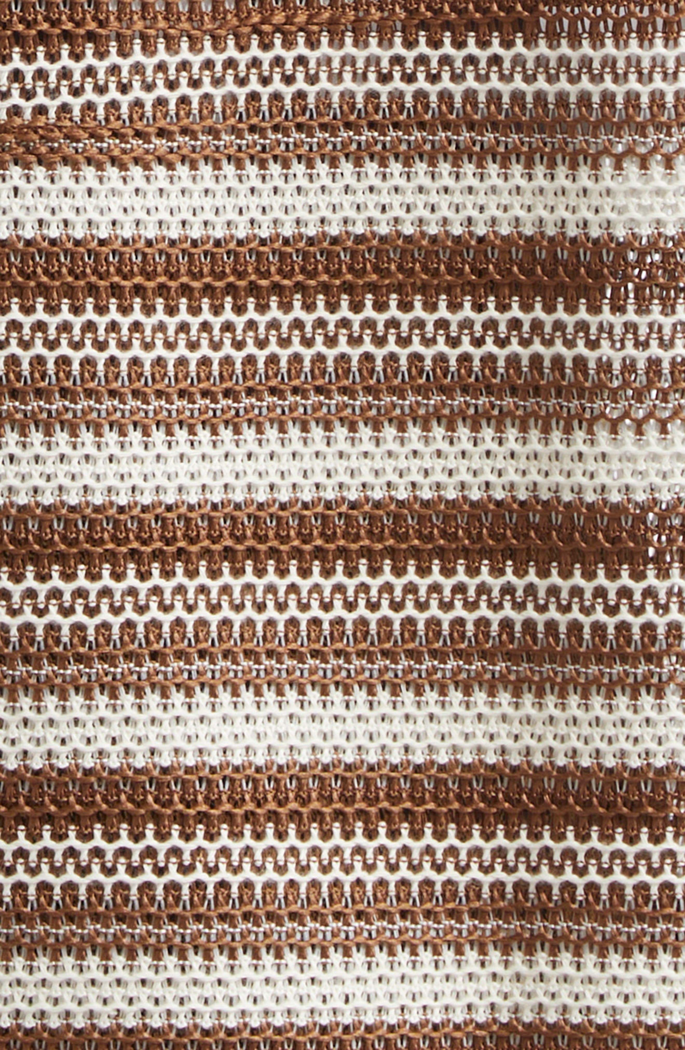 SONG FOR THE MUTE Boxy Stripe Zip Shirt in Brown /Ivory at Nordstrom - 7