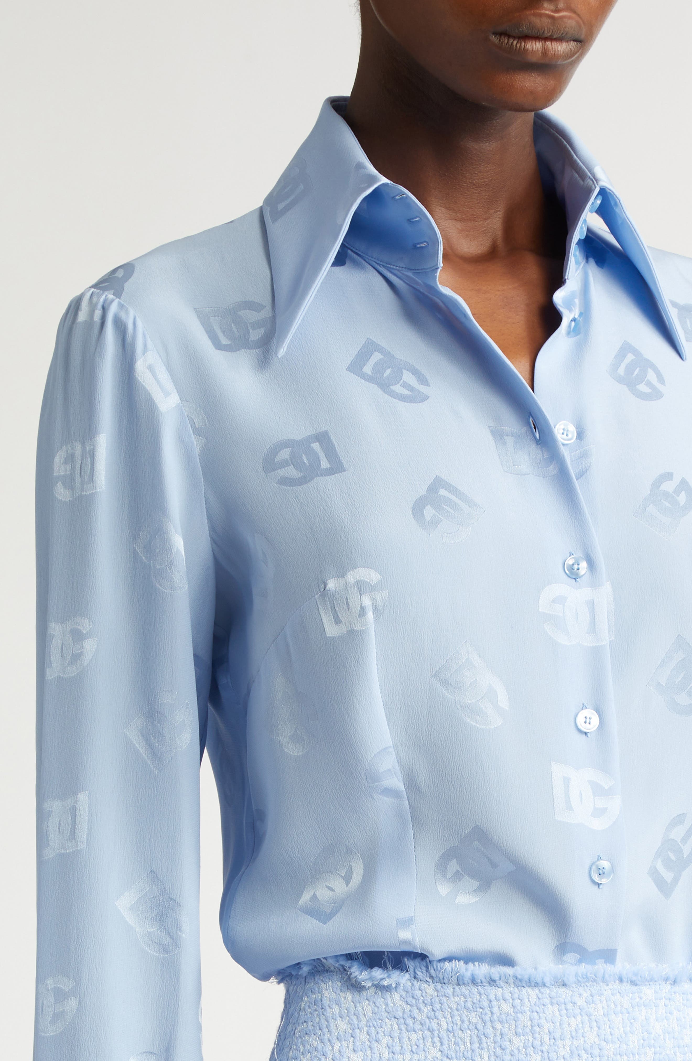 Dolce&Gabbana Logo Jacquard Silk Button-Up Shirt in F3981 Glicine Viola Chiari at Nordstrom - 5