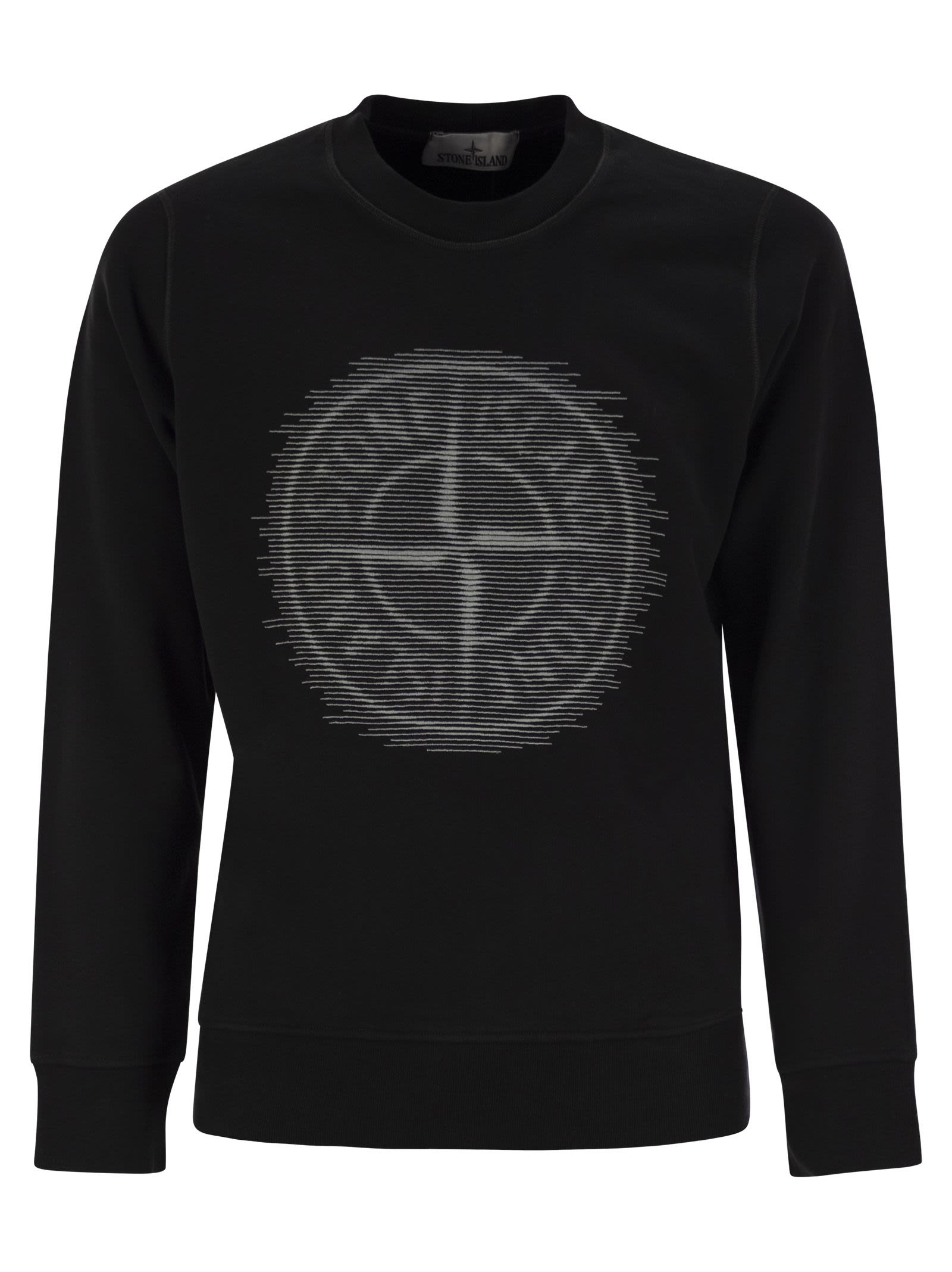 Stone Island Men Crew-Neck Sweatshirt With Optical Three - 1